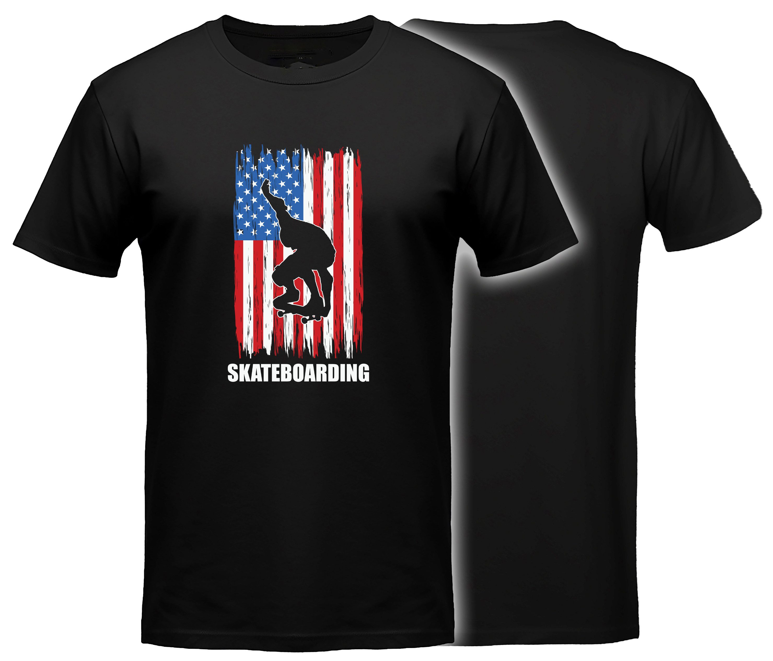 MyDesign24 T-Shirt Skater print Shirt Skateboarding mit USA Flagge Skater T-Shirt schwarz kurzarm Regular Fit i541