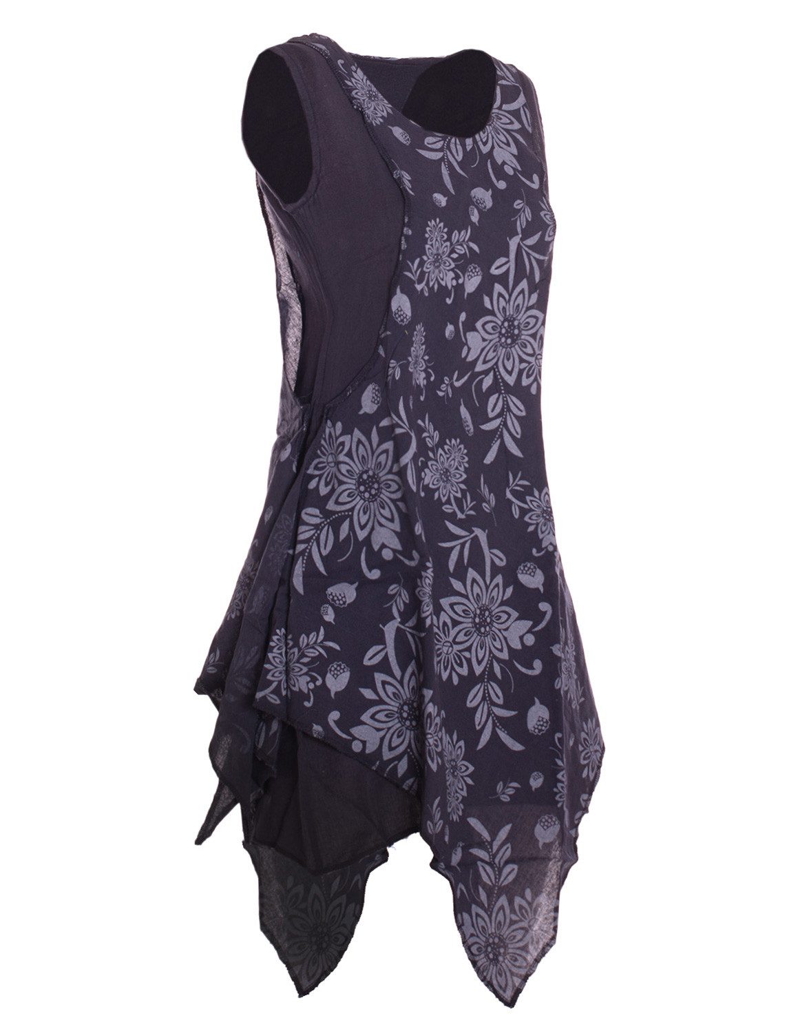 Vishes Zipfelkleid Strandkleid Damen Lagenlook Zipfel Blumenprint Baumwolle Alternative Mode, Boho, Hippie, Ethno, Festival – Bild 2 von 4