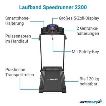 ArtSport Laufband Speedrunner 2200, große Lauffläche, mit Safety Key, Smartphone-Halterung, Klappfunktion