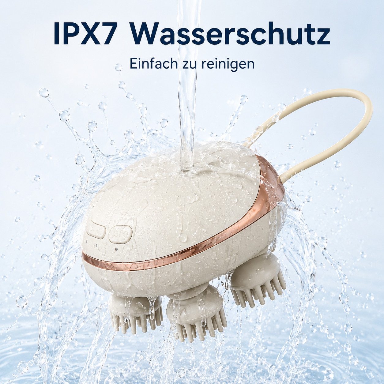 pedete Massagegerät Kopfmassagegerät Massagegerät elektrisches mit 4 Massageköpfen, geräte Scalp Massager Abnehmbare Silikonköpfe, kopfhaut massagebürste Anti-Stress-Massage, handliches Kopfmassagegerät IPX7 Revitive durchblutung