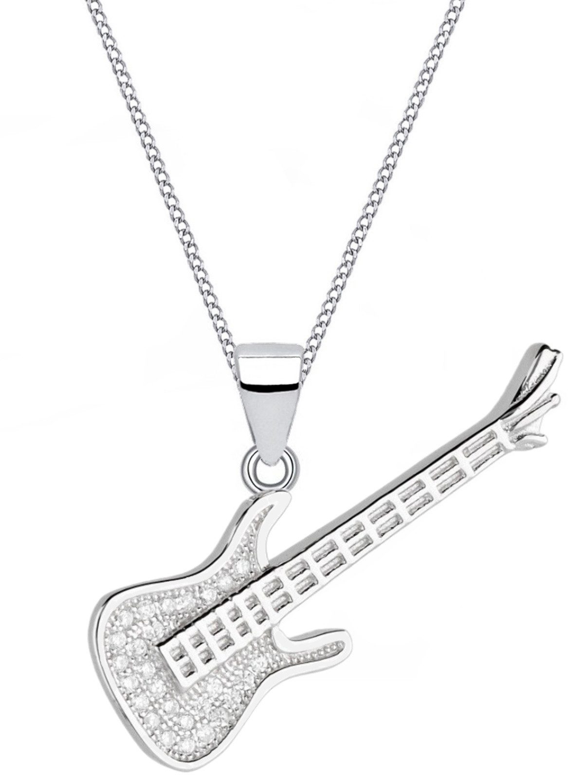 Goldene Hufeisen Silberkette Halskette Silber Fender Gitarre 925 Sterling Anhänger mit Kette, 925 Sterling Silber Silberschmuck für Damen und Herren, mit Zirkonia