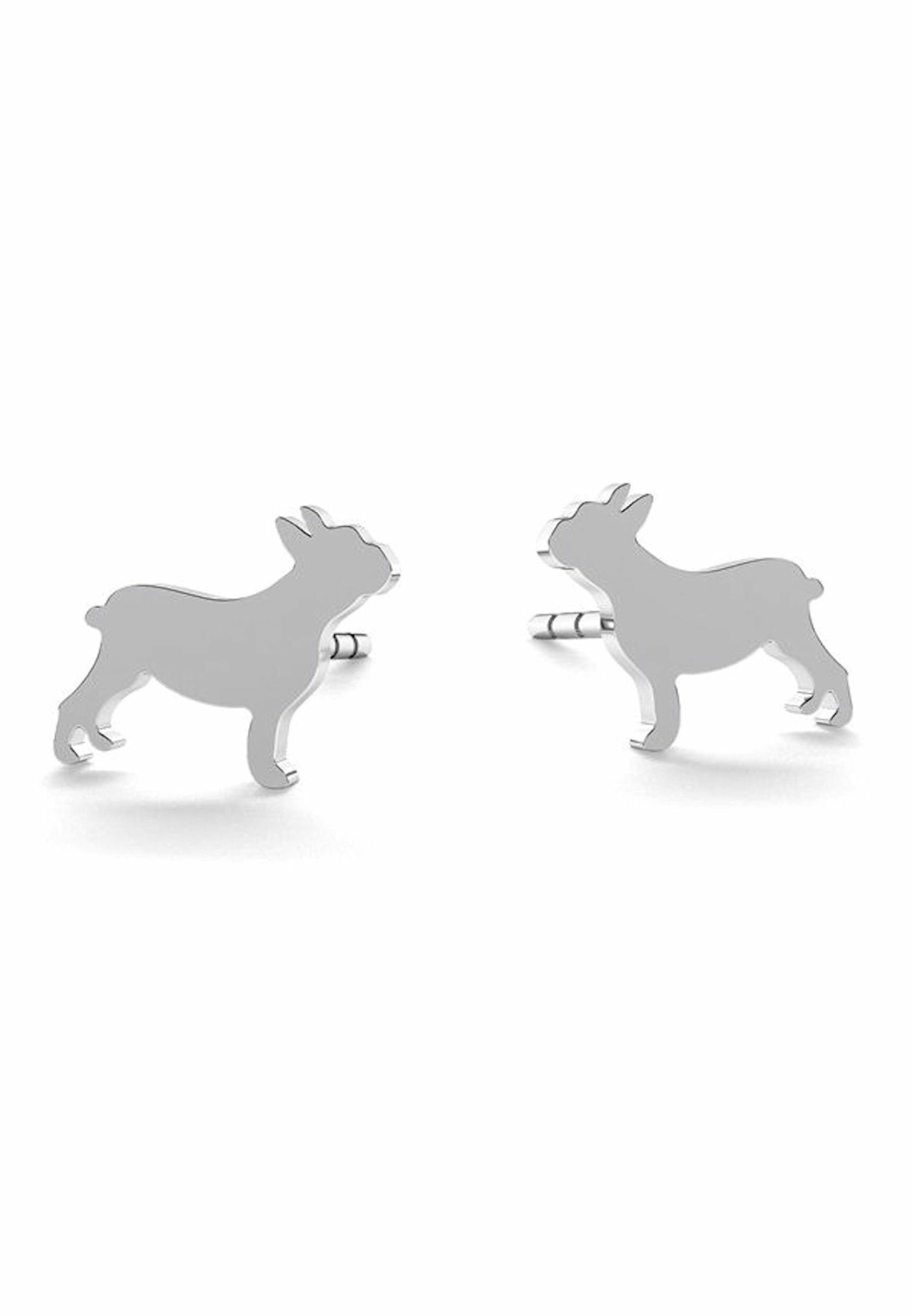 Gemshine Paar Ohrhänger BULLDOGGE MOPS Hund FRANZÖSISCHE silver coloured