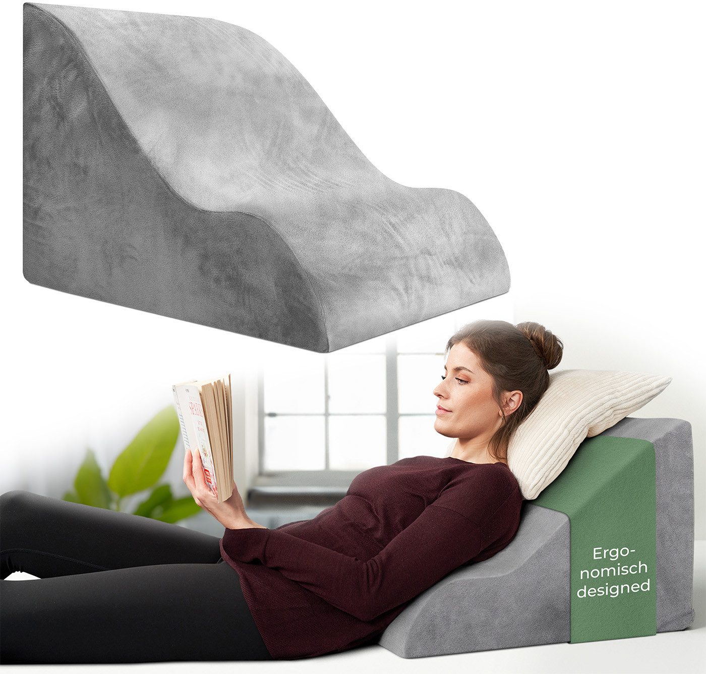 Well B4 Keilkissen Lesekissen für Bett und Sofa – Bequemes Rückenkissen mit Memory Foam, Verwendbar als Reflux Kissen, Keilkissen Bett, Bettkissen Rückenlehne im Sitzen und Liegen