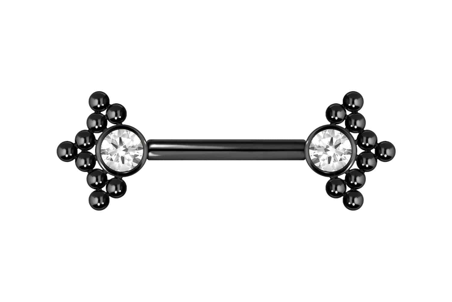 Brustwarzenpiercing Titan Barbell mit Push Fit KRISTALL + 3 KUGELDREIECKE
