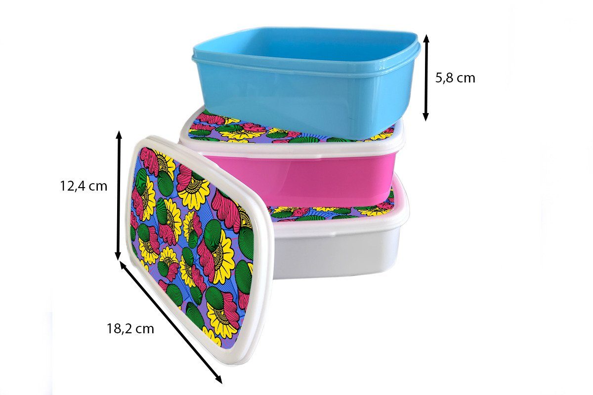 Brotbox Lunchbox MuchoWow Blumen Kunststoff Erwachsene, (2-tlg), Kunststoff, Mädchen, - Brotdose Kinder, für Muster - rosa Snackbox, Afrika,
