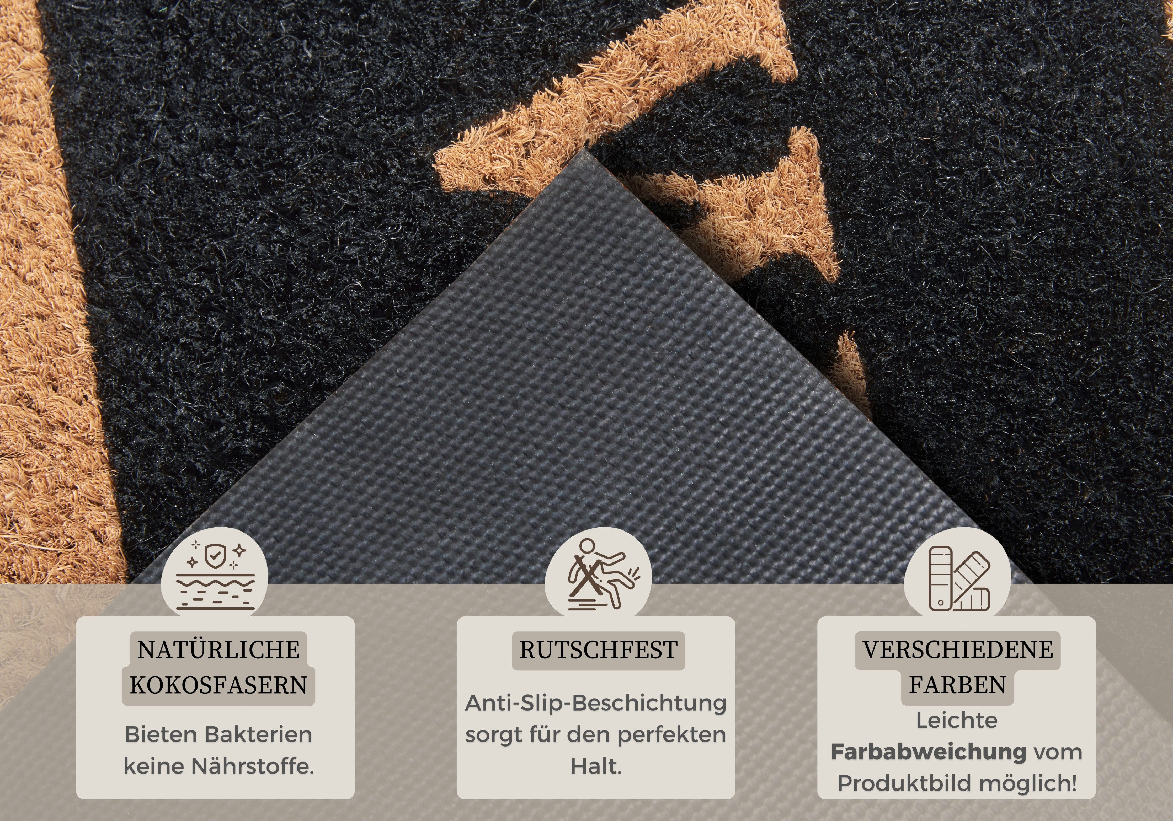 HANSE Home Fußmatte Mix Mats Kokos Welcome Border, Türmatte, rechteckig, Höhe: 15 mm, Kokos, Schmutzfangmatte, Outdoor, Rutschfest, Innen, Kokosmatte, Flur