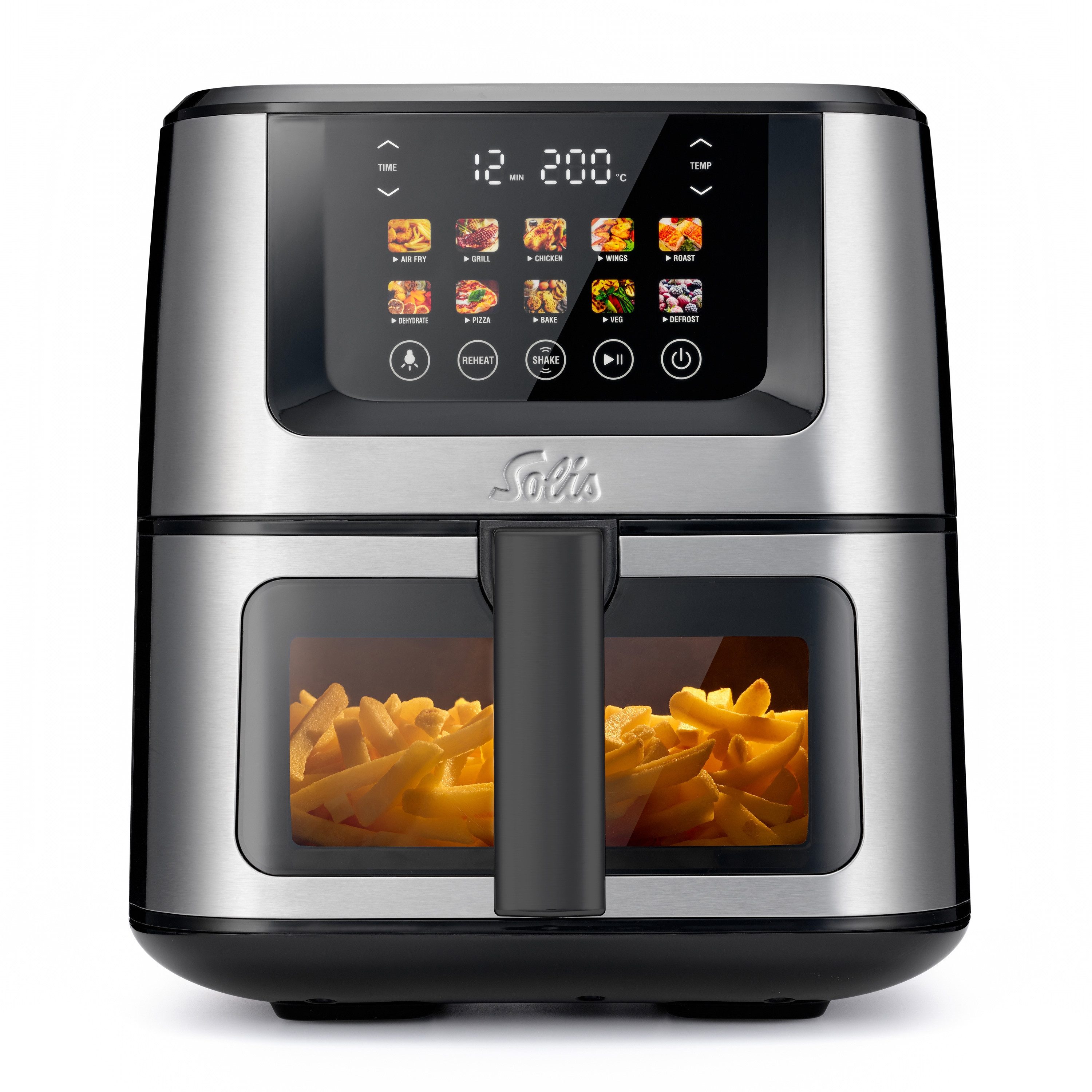SOLIS OF SWITZERLAND Heißluftfritteuse, 3D-Luftzirkulation, mit Beleuchtung, 7,5 l, Touch-Display