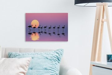 OneMillionCanvasses® Leinwandbild Flamingo - Wasser - Spiegelung, (1 St), Wandbild Leinwandbilder, Aufhängefertig, Wanddeko, 30x20 cm