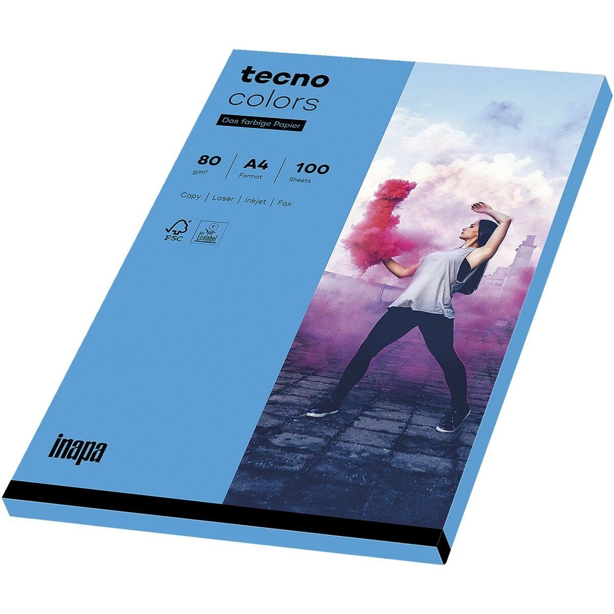 Inapa tecno Drucker- und Kopierpapier Rainbow, Intensivfarben, Format DIN A4, 80 g/m², Kleinpack intensivblau