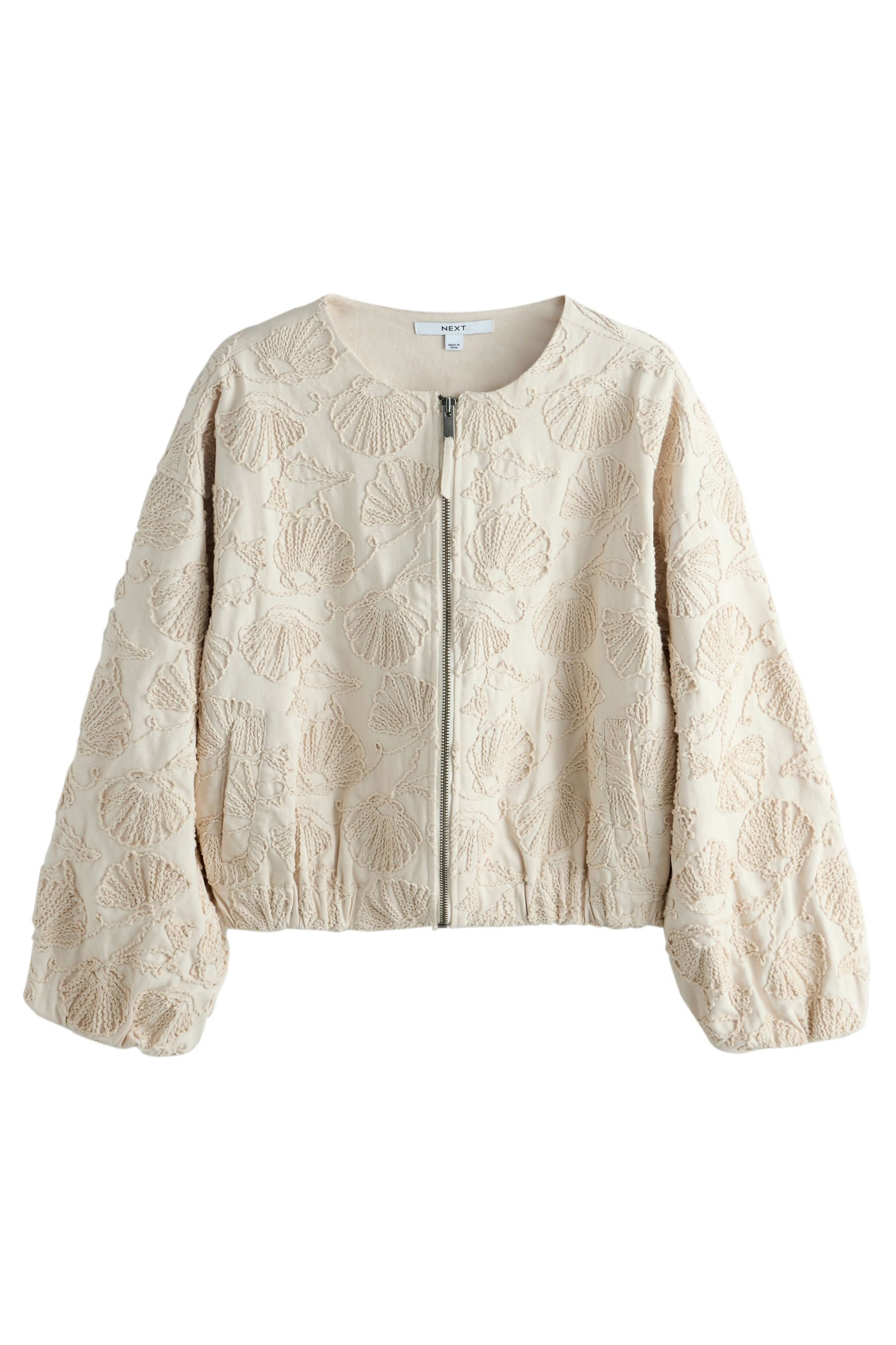 Kurzjacke Jacke mit Reißverschluss aus bestickter Baumwolle