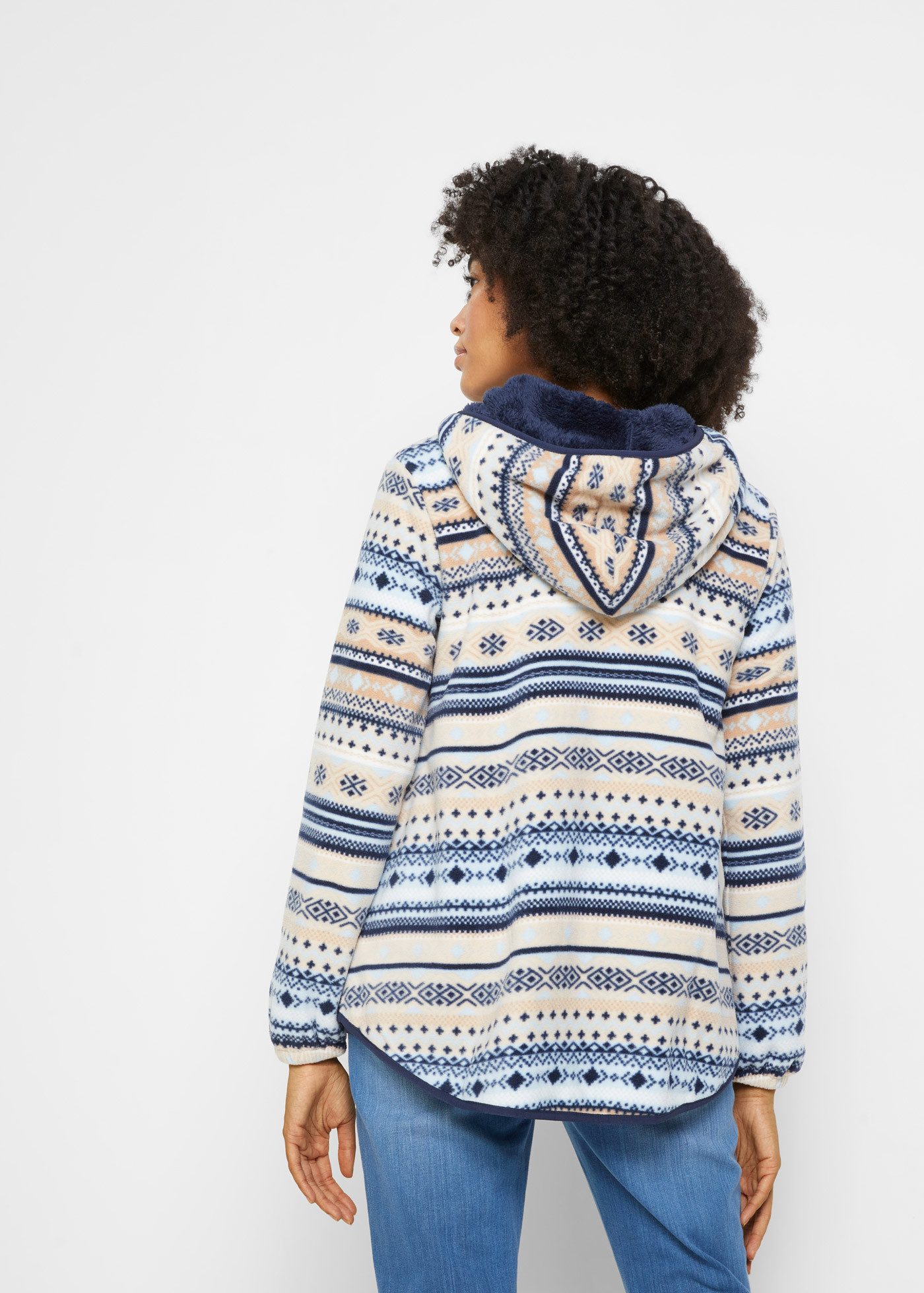 bonprix Fleecejacke mit Norweger-Muster, mit Kapuze, kuscheliges Material