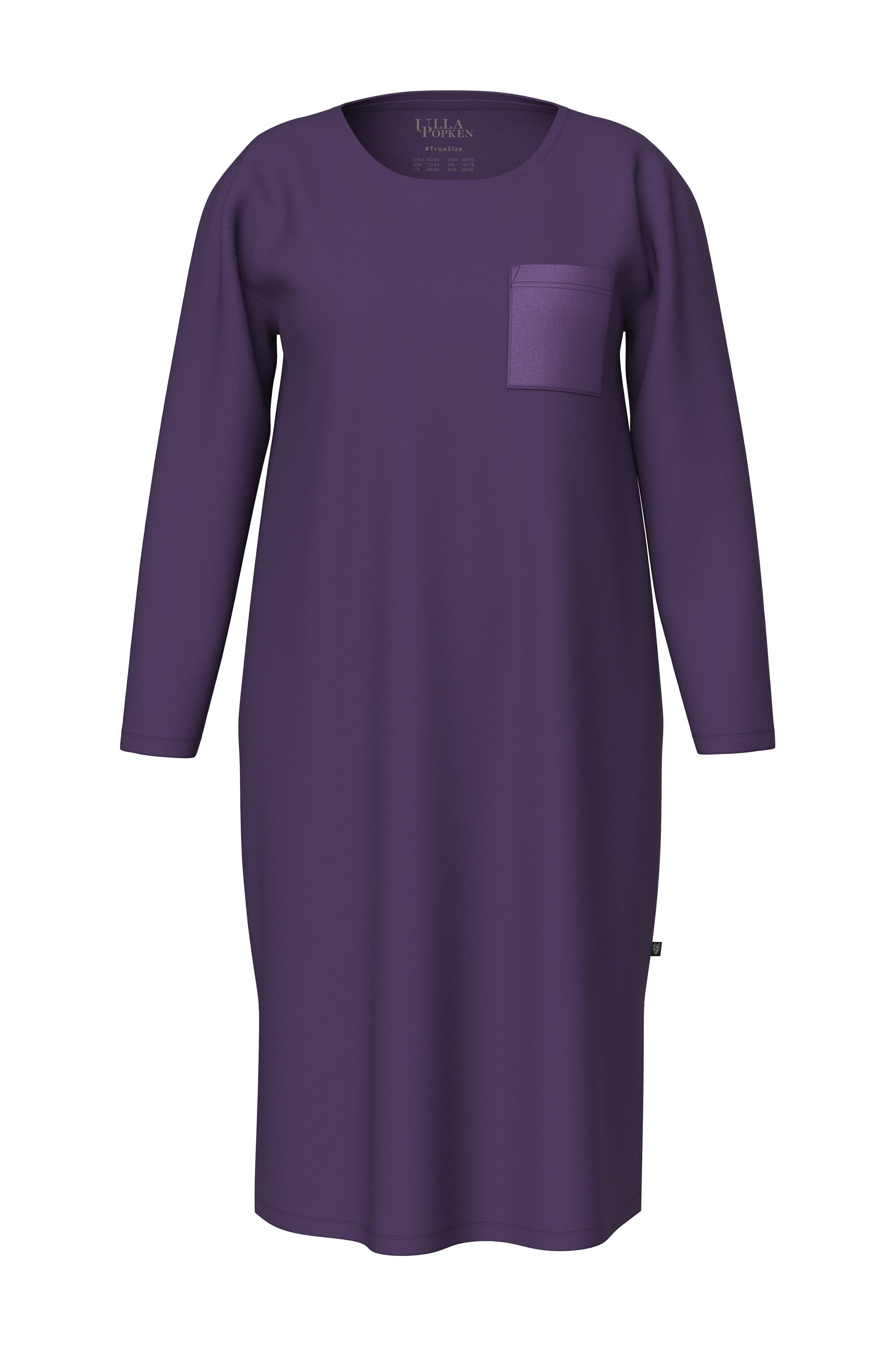 Ulla Popken Nachthemd Nachthemd Satin-Brusttasche Rundhals Langarm günstig online kaufen