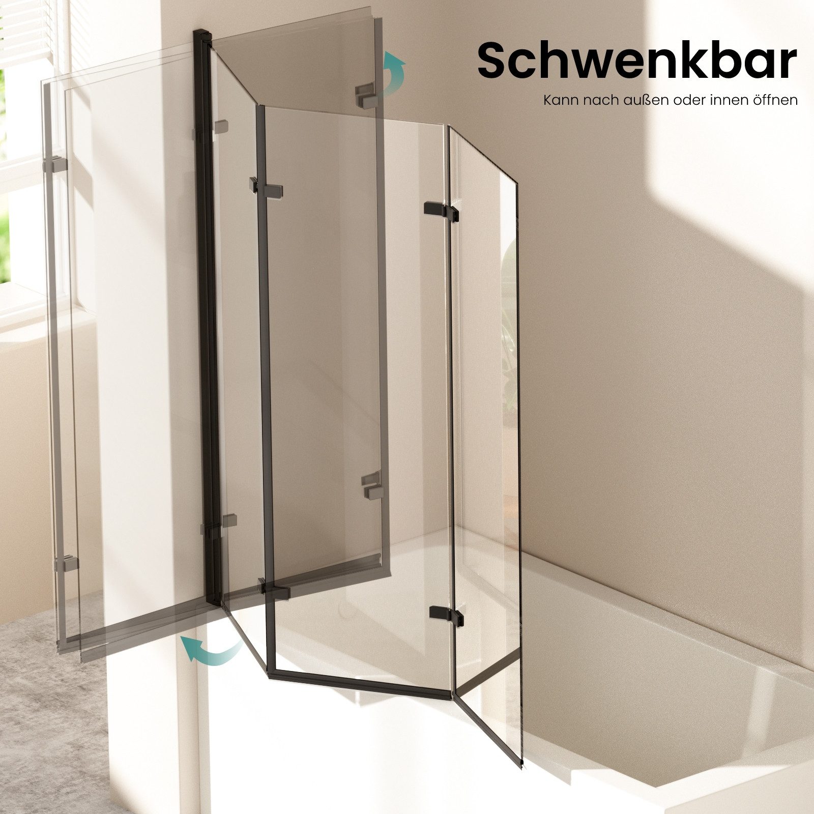 EMKE Badewannenaufsatz EMKE Badewannenfaltwand 3-teilig, faltbare Duschwand für Badewanne, Mit Nano-Beschichtung für einfache Reinigung und 6 mm Sicherheitsglas – Bild 4 von 5