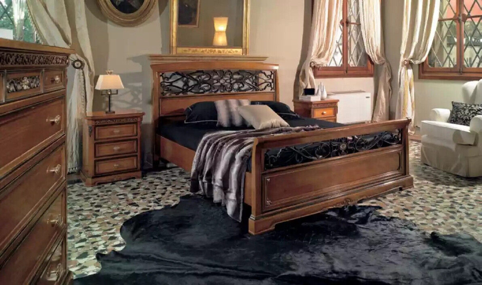 Bett Luxus Nachttische 2x + 4tlg Nachttische) Klassisch (3-St., Schlafzimmer Betten, 2x Schlafzimmer-Set Set Design JVmoebel