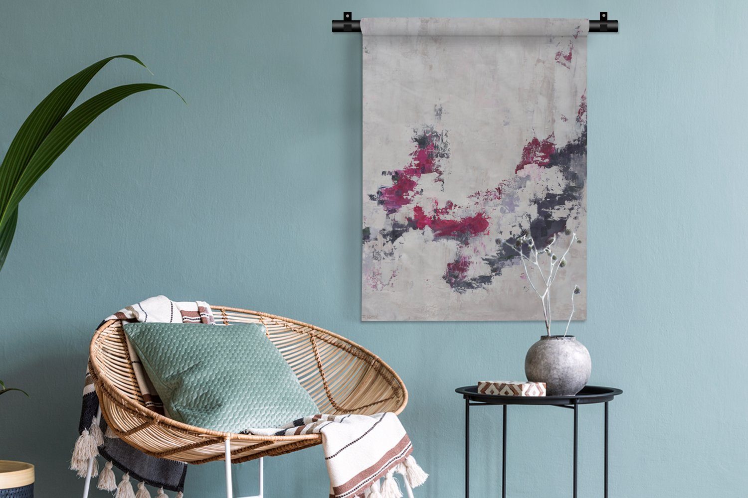 Deko Tapisserie, - für MuchoWow Kunst, - Schlafzimmer Grau an - Farbe Rosa Wand, Wanddekoobjekt der Wohnzimmer,