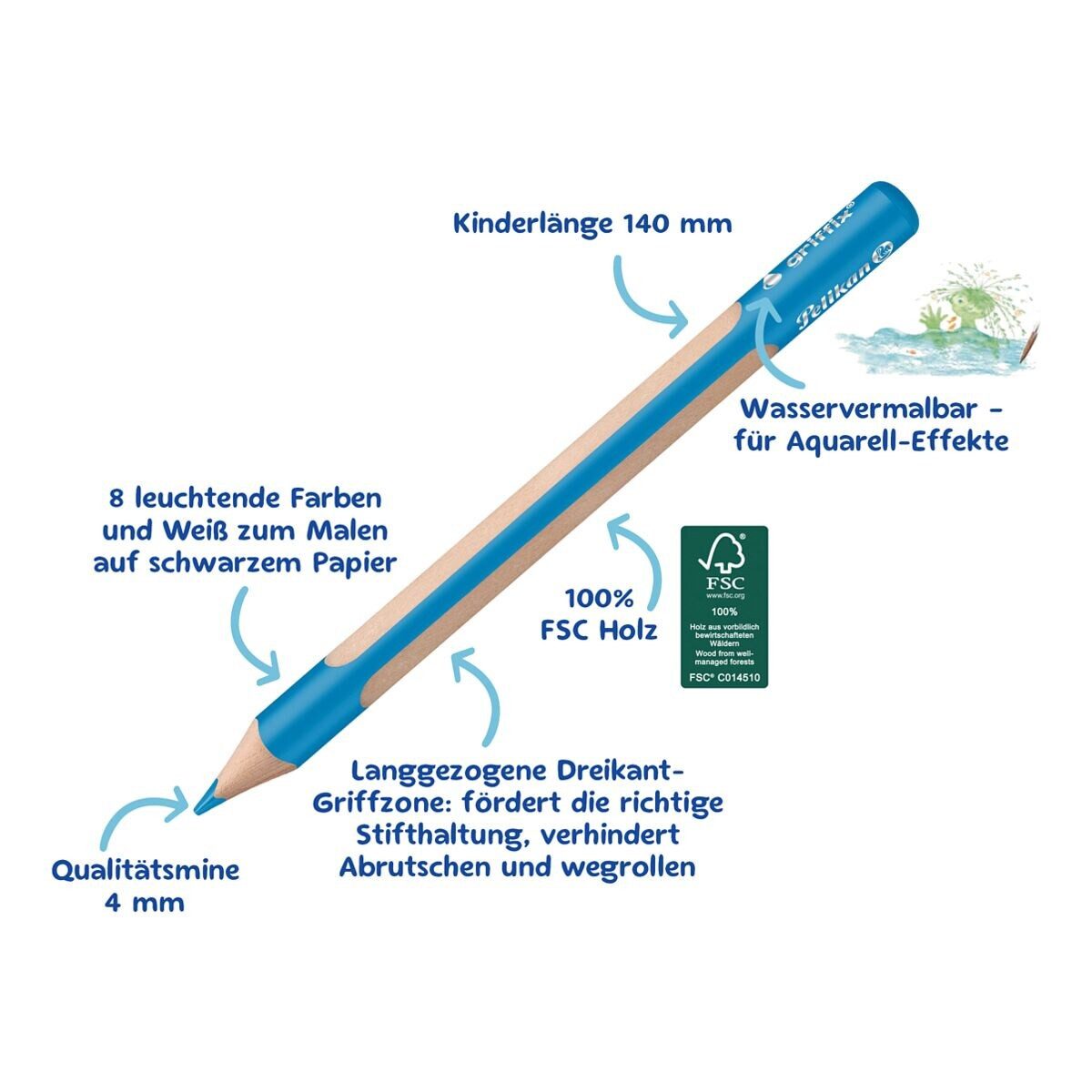 Pelikan Buntstift griffix®, (12-tlg), 12 Farben, wasservermalbar