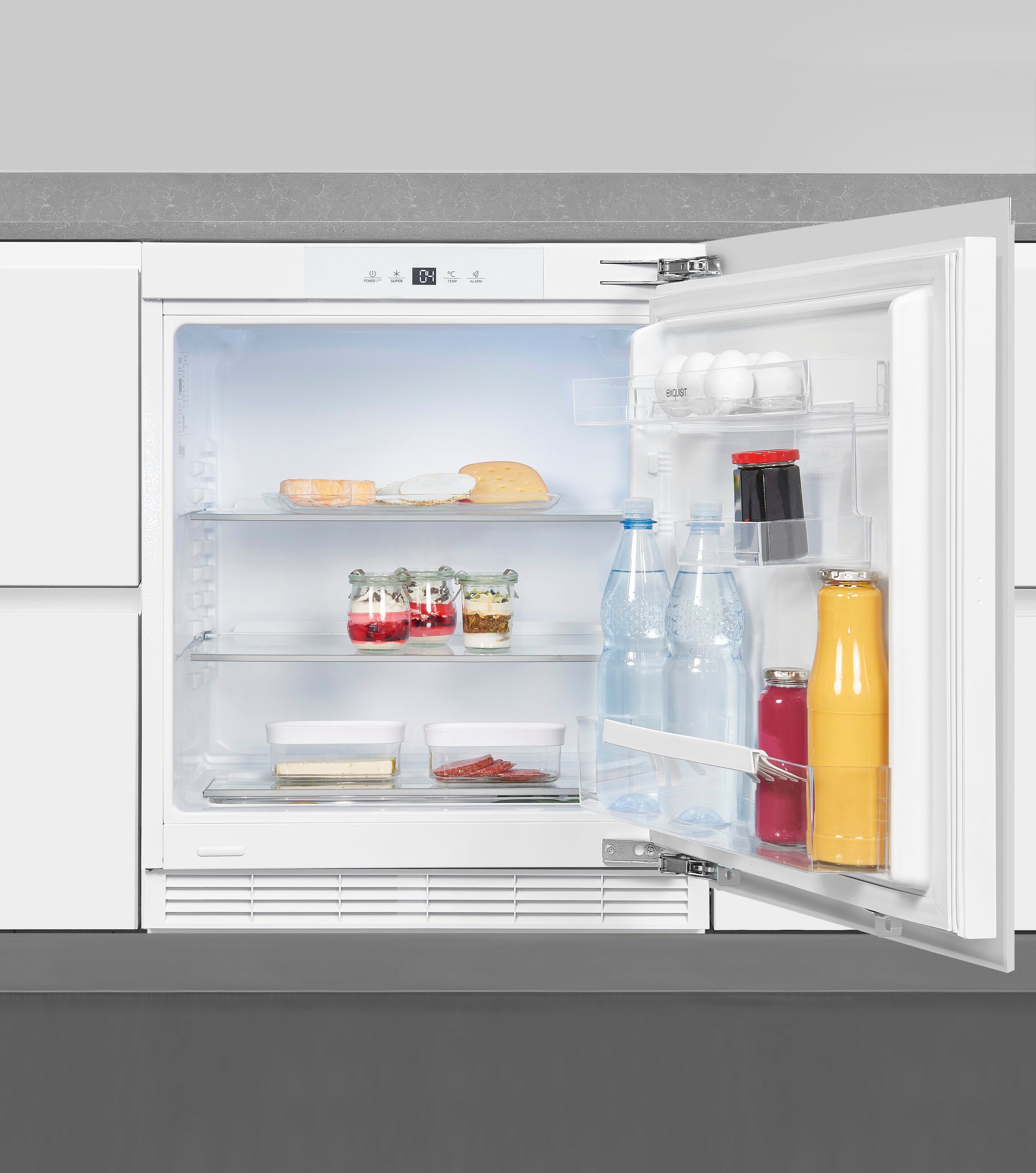 exquisit Einbaukühlschrank UKS140-V-FE-010D, 81,8 cm hoch, 59,5 cm breit, Ideal zum Unterbauen in die Küchenzeile für kleine Küchen, Büroküchen
