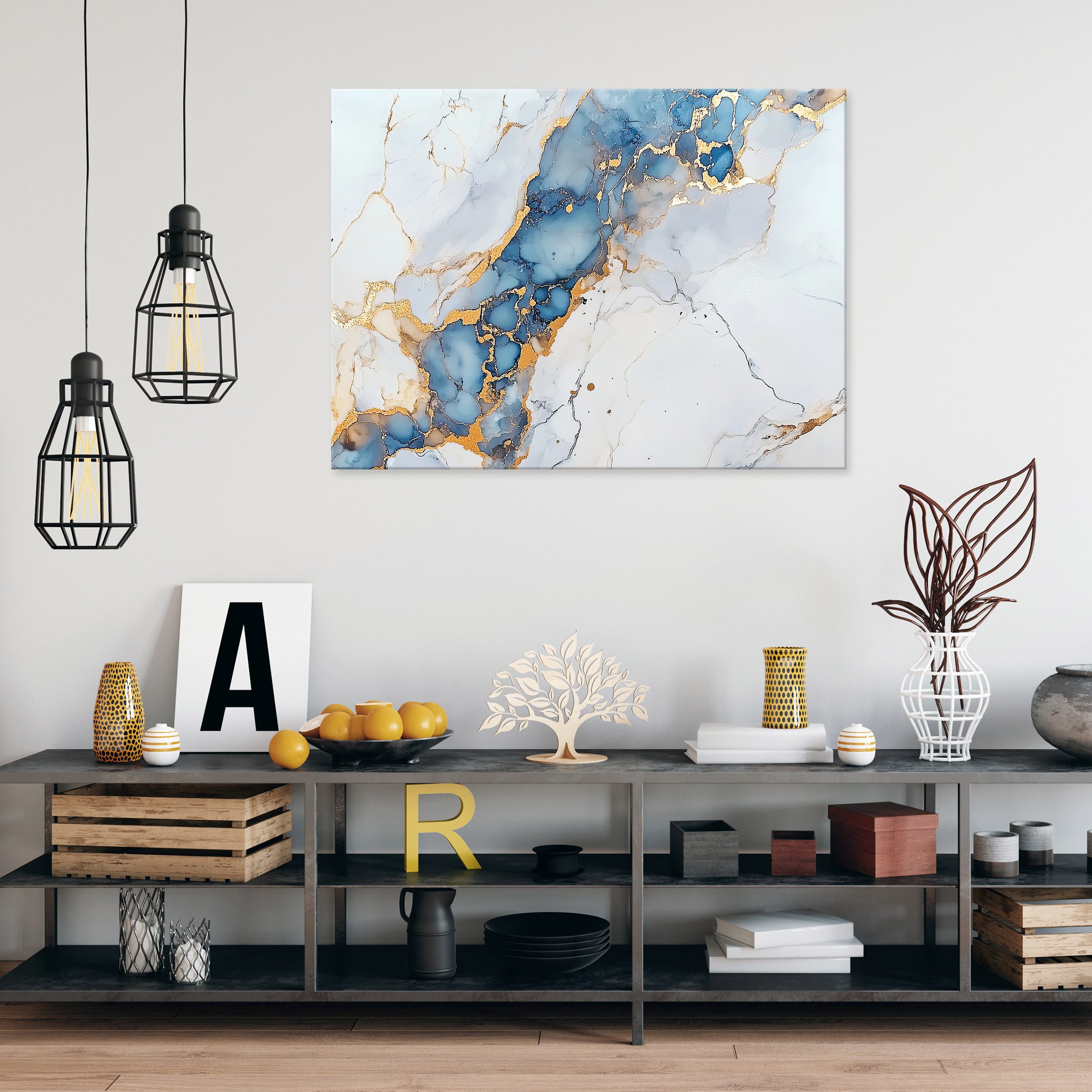 Wallarena Leinwandbild Abstrakt Gold Blau Marmor Modern Wandbilder Wand Dek günstig online kaufen