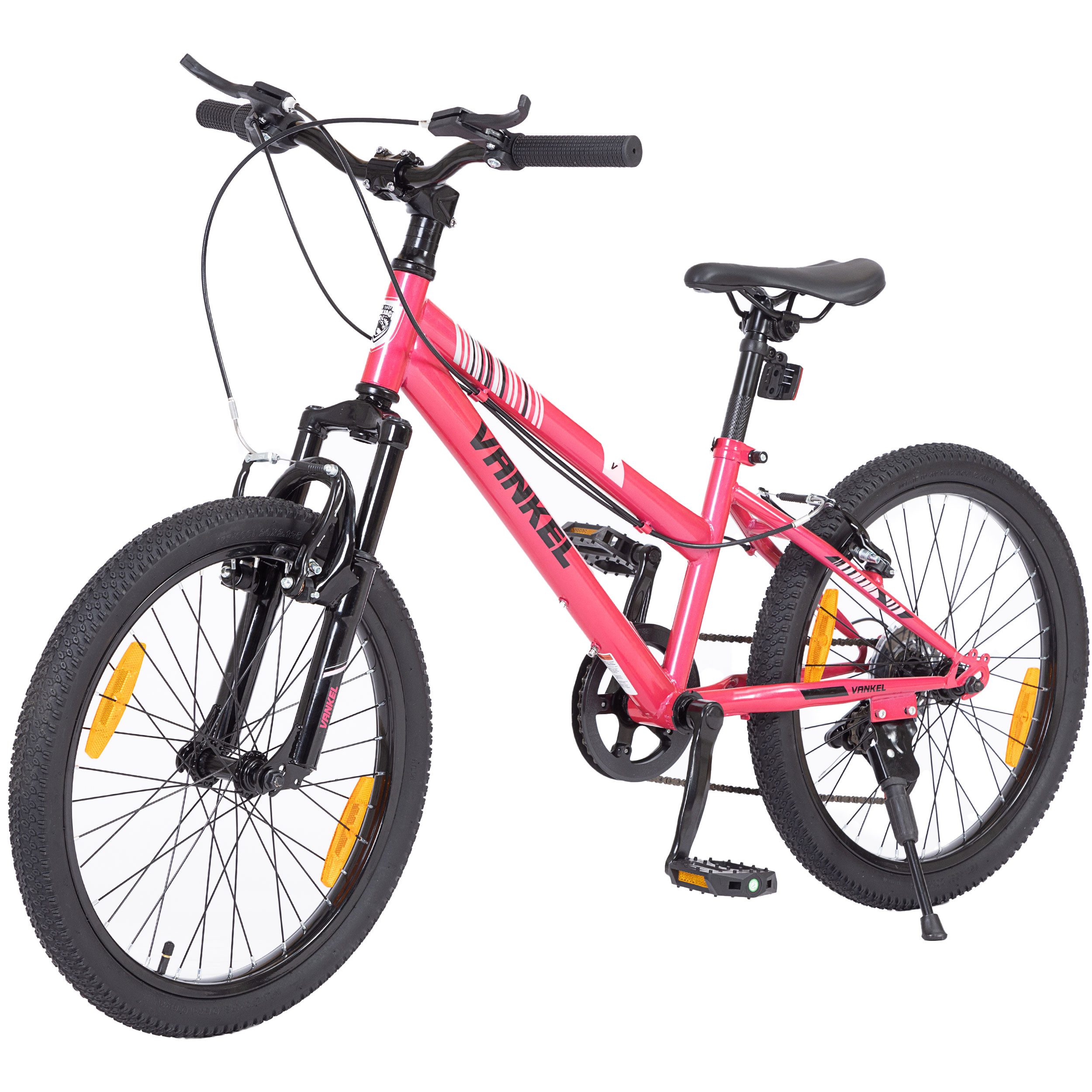 Vankel Kinderfahrrad 20 Zoll, Jugendrad, MTB, 6-Gang, Federgabel, V-Brakes, 6 Gang, Kettenschaltung, Drehgriffschaltung, Freizeit, Parkwege, Reflektoren, sportlich