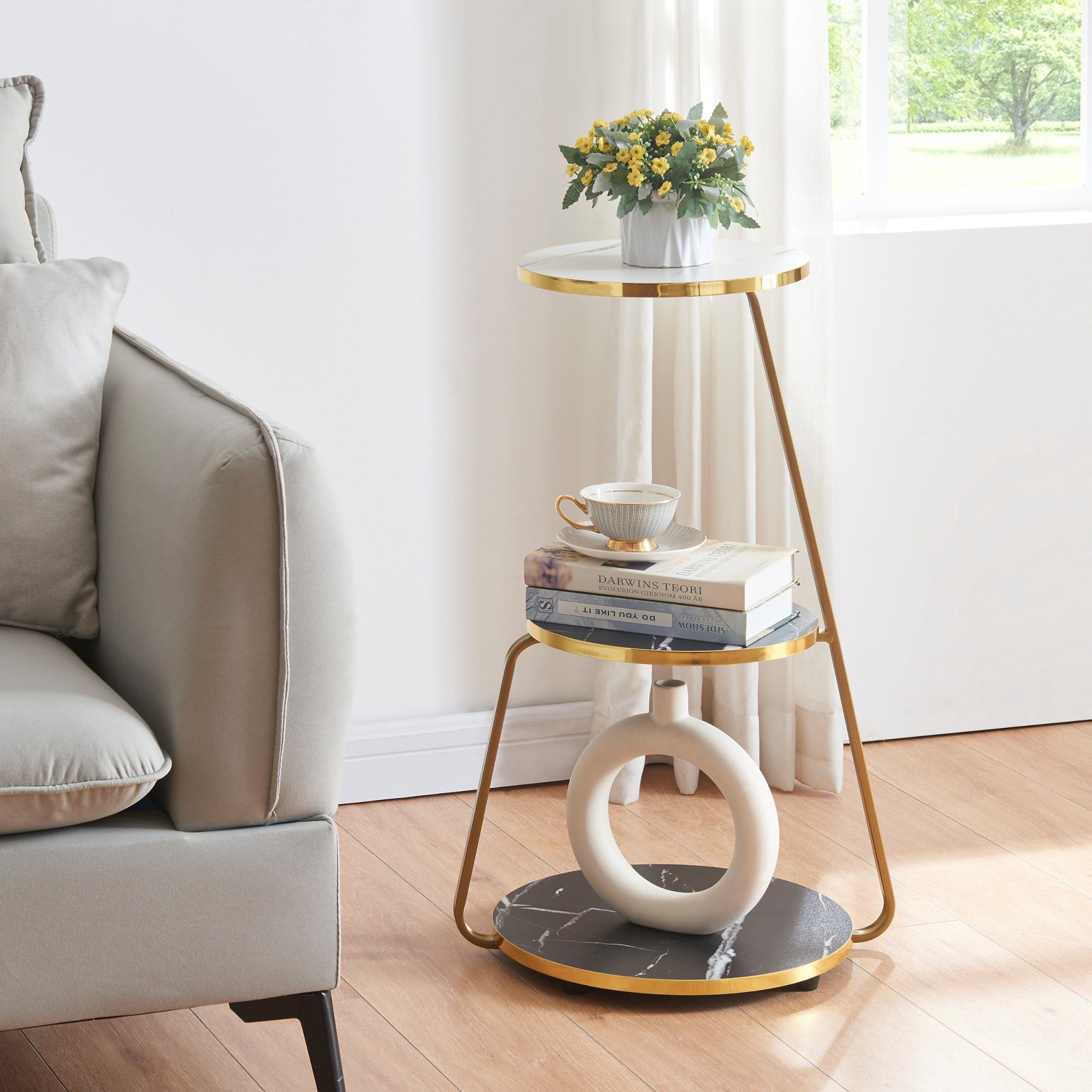en.casa Beistelltisch, Sipoo Sofatisch mit 3 Ebenen 74x46x37cm Marmor ...