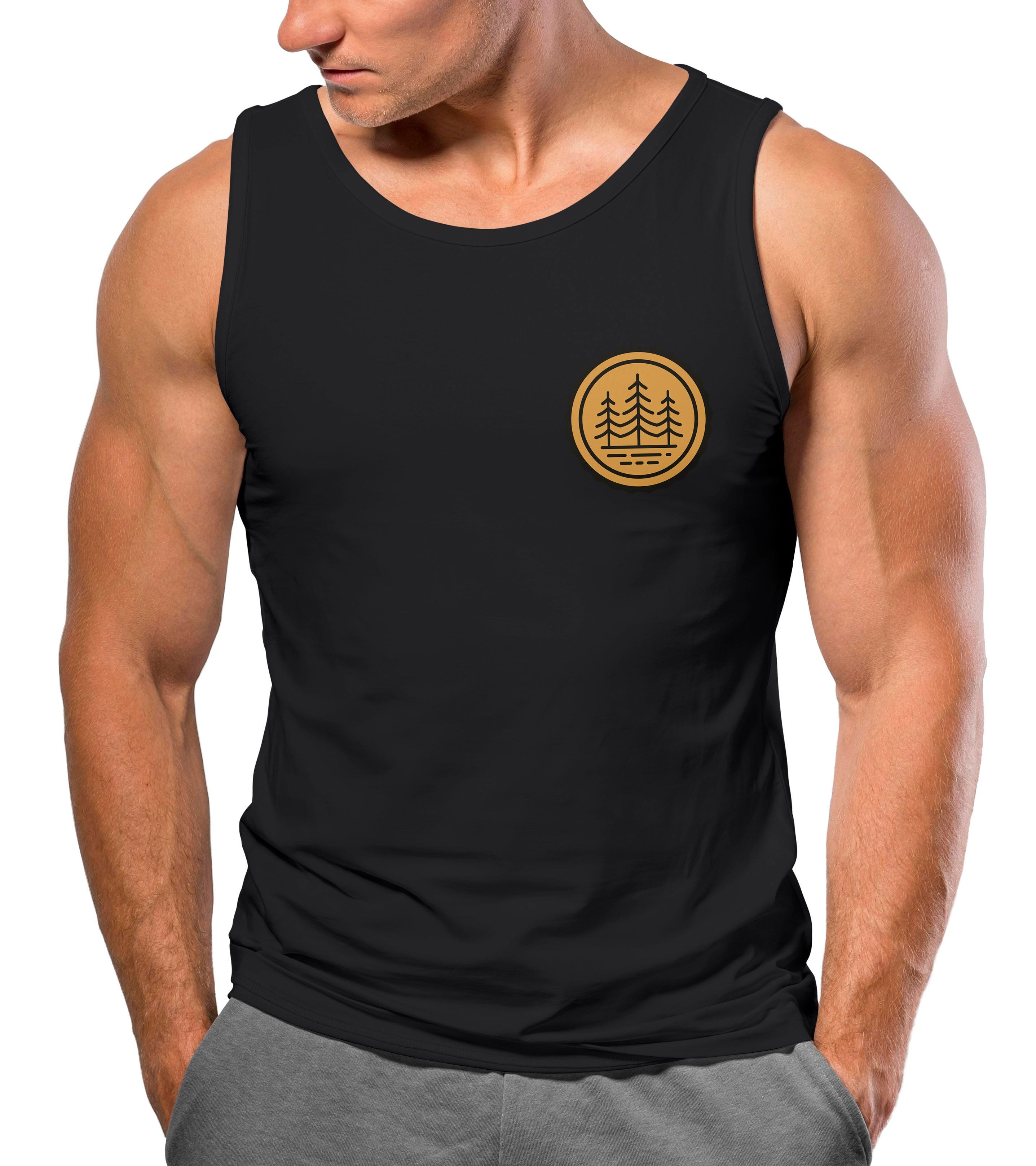 Neverless Tanktop Herren Tank-Top Wald Bäume Logo Badge Naturliebhaber Outdoor Fashion mit Print