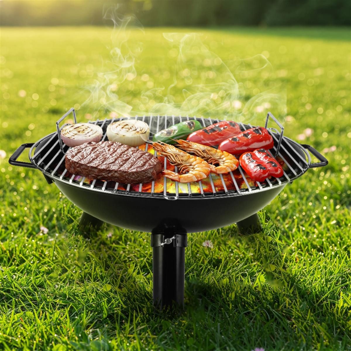 HOOZ Feuerschale 2-in-1 Feuerschale mit Grill Ø46cm Holzkohlegrill für Garten & Camping, (1-St), Grill und Feuerschale in einem