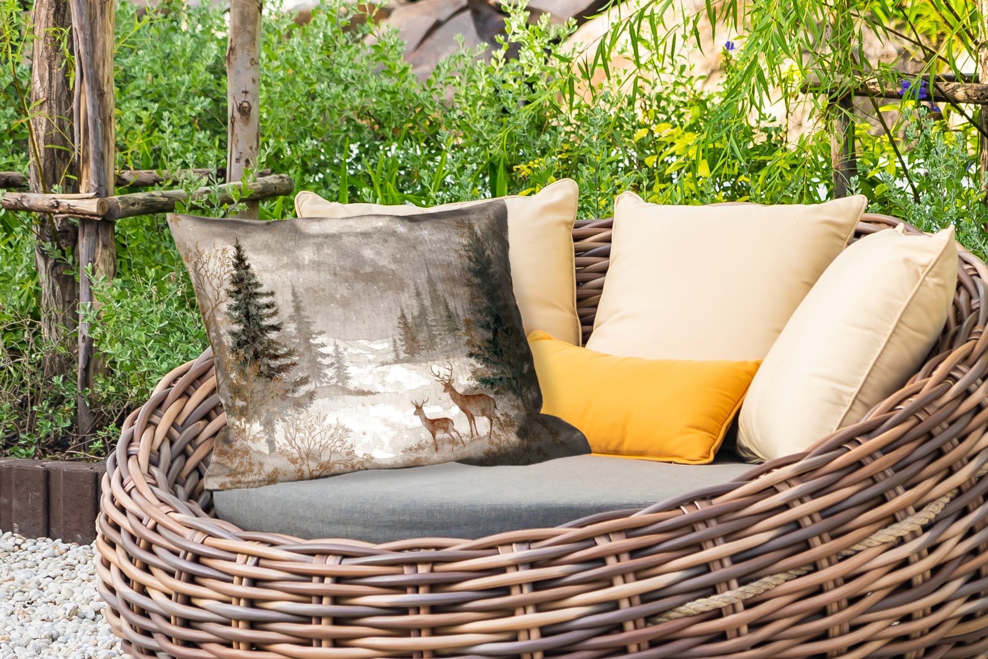 MuchoWow Dekokissen Wald - Hirsche - Winter - Schnee, Outdoor-Dekorationski günstig online kaufen