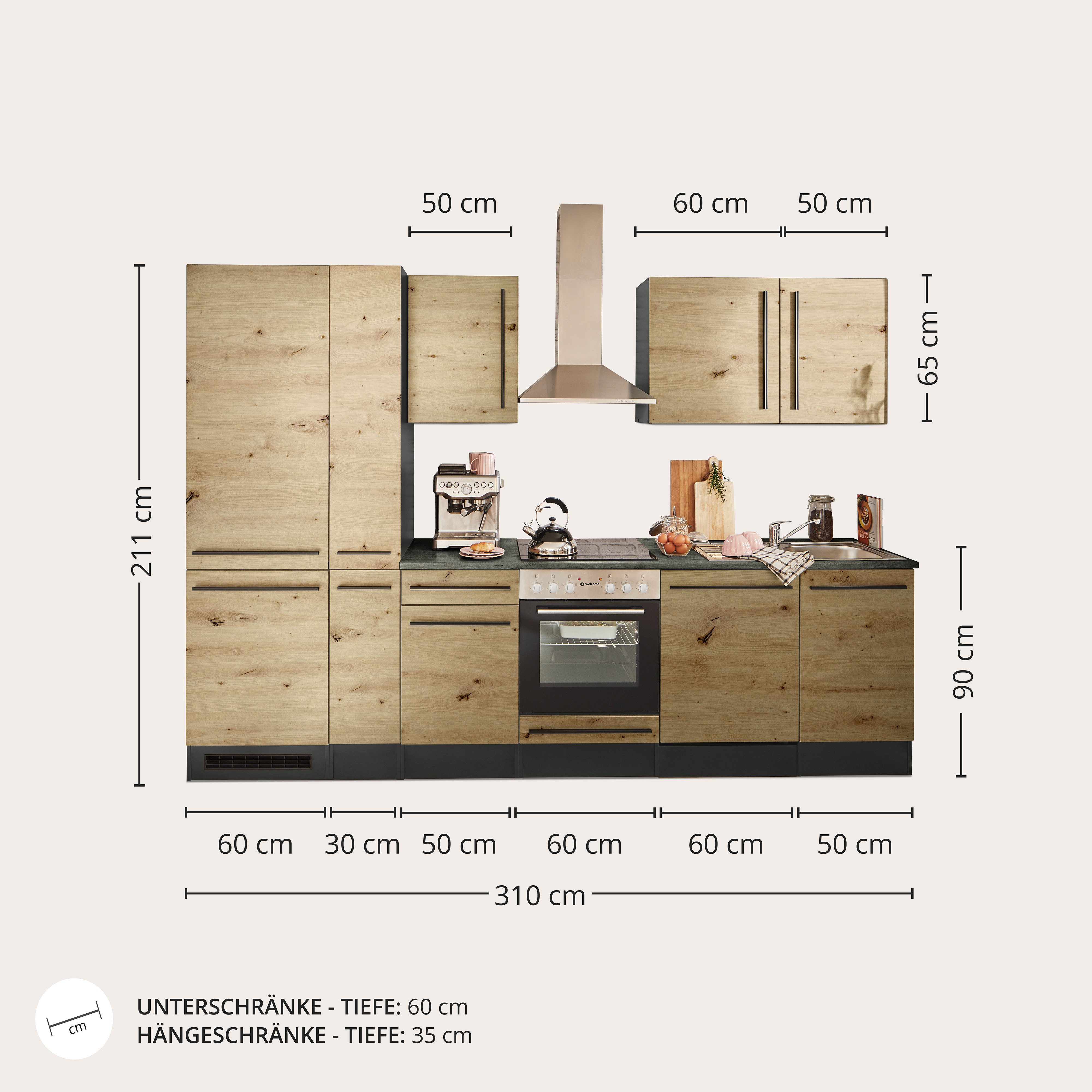 BASIC by Balculina Küchenzeile Jazz, Breite 310 cm, wahlweise mit E-Geräten