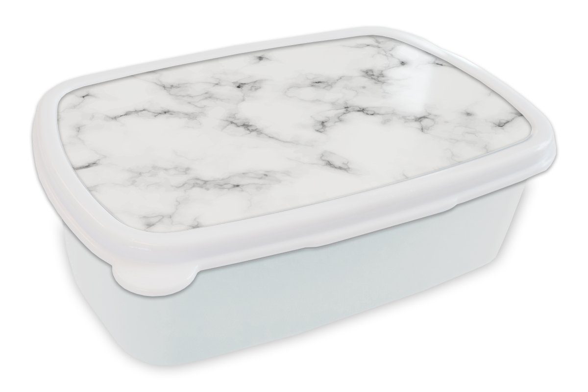 MuchoWow Lunchbox Marmor - Textur - Grau - Schwarz, Kunststoff, (2-tlg), Brotbox für Kinder und Erwachsene, Brotdose, für Jungs und Mädchen weiß | Lunchboxen