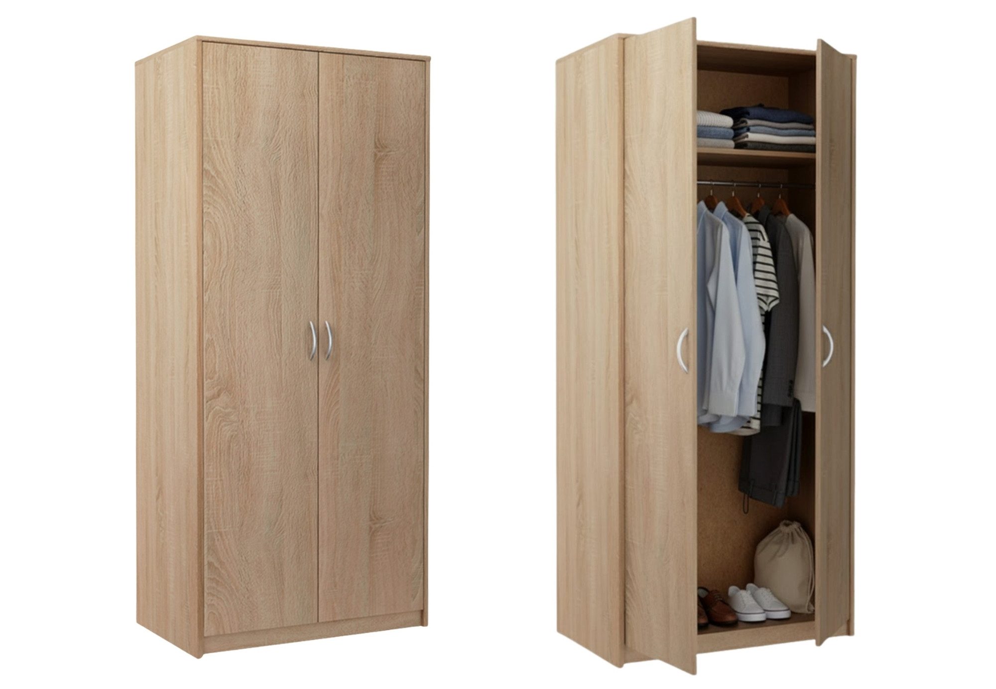 Home Collective Garderobenschrank Kleiderschrank mit 2 Türen, 1 Kleiderstange, 1 Einlegeboden 85 cm breit Schrank matte Oberfläche, aus laminierter Platte Weiß, Flurschrank