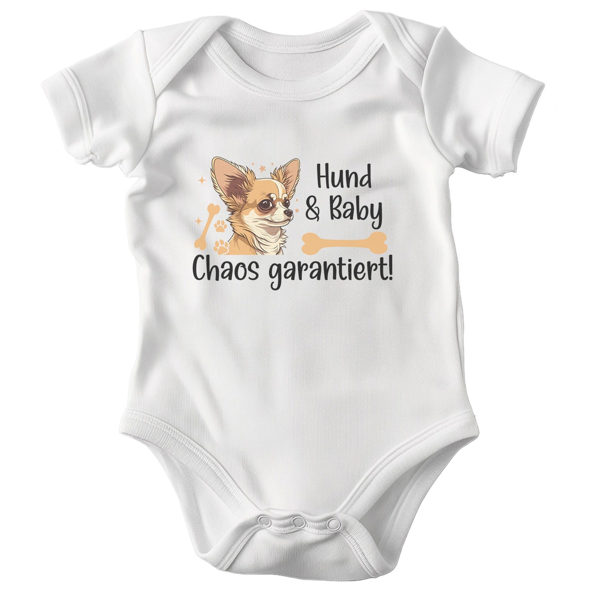 22Feels Kurzarmbody Bio Unisex Babybody Weiß Chihuahua Chaos Geschenk Taufe 1. Geburtstag BIO-Baumwolle - In Deutschland Bedruckt - Niedlicher Print