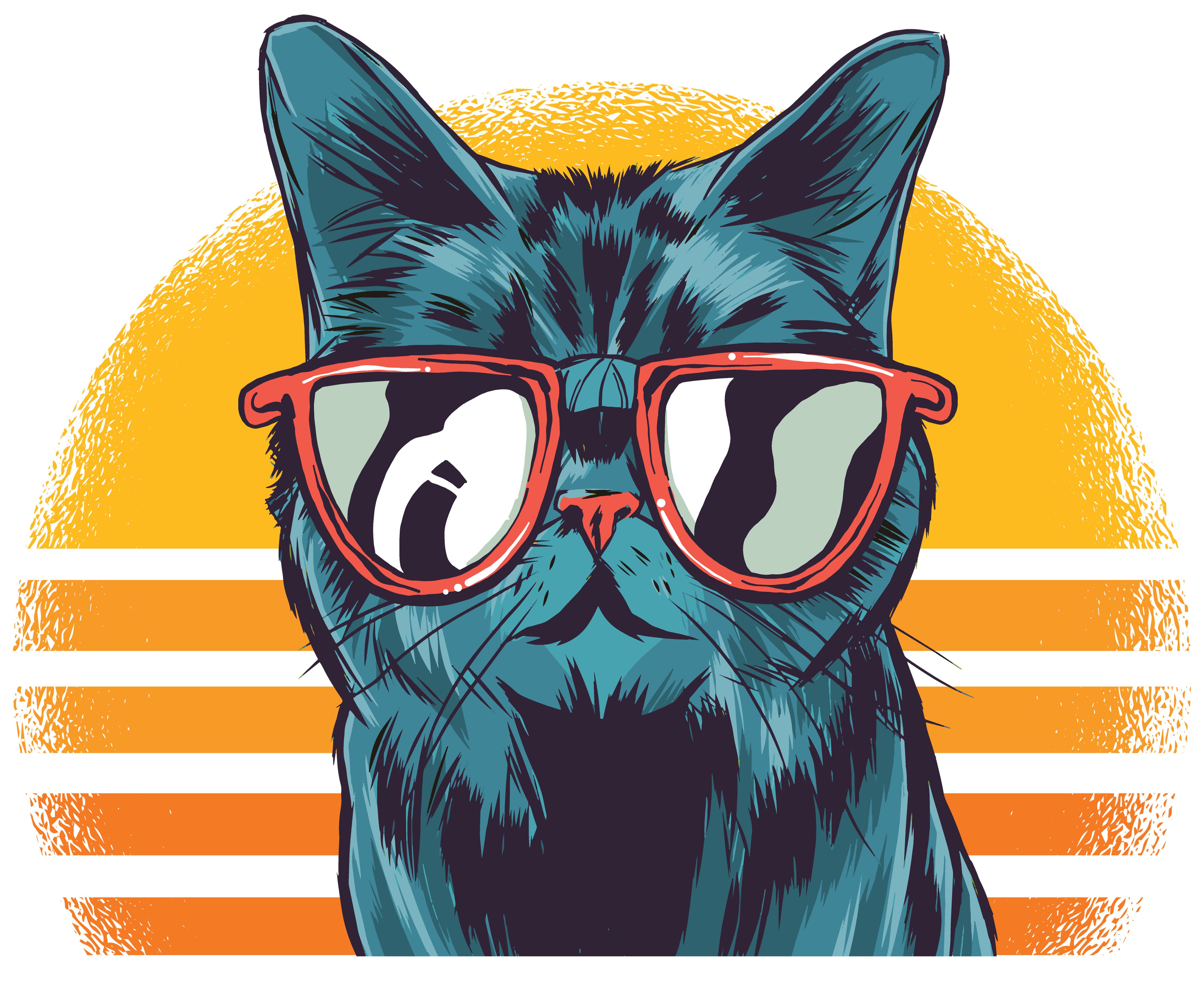 Katze weiß, Mädchen coole i102 schwarz, Print-Shirt rot, mit Retro Katze, rosa, mit bedrucktes T-Shirt MyDesign24 Baumwollshirt Kinder Sonnenbrille