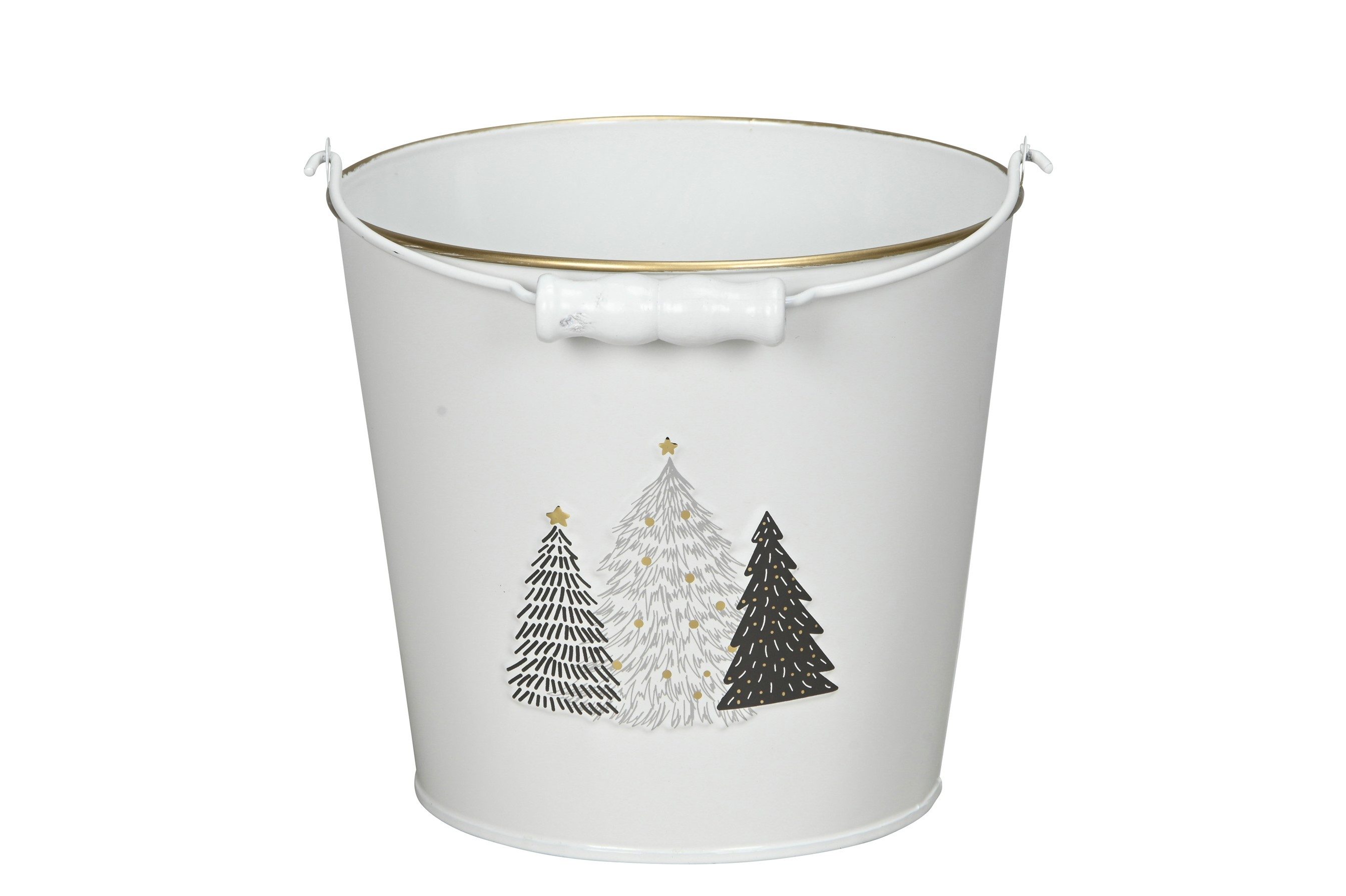 finehomegarden Blumentopf Metall Eimer mit Henkel Blumentopf Tanne Übertopf weiß-grün (1 St), Ø13+15+17cm H12+13+15cm Dekoratives Festliche Deko 3Größen wählbar