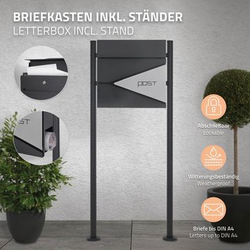 ML-DESIGN Standbriefkasten Designbriefkasten Briefkastenanlage Postkasten, Anthrazit-Silber 37x37x11cm Edelstahl Anthrazit 120cm