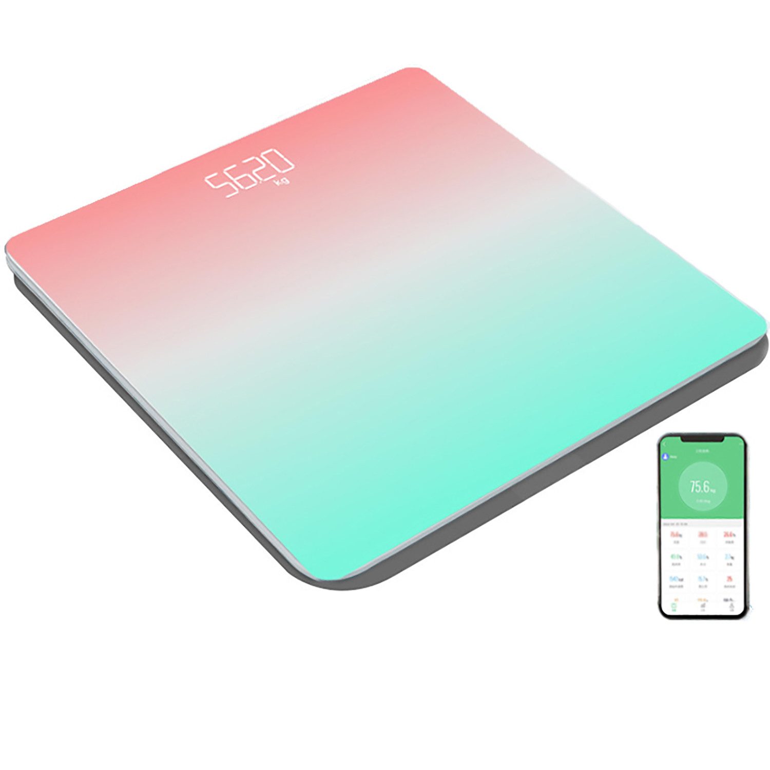 Refttenw Personenwaage Personen Digitalwaage,Digitale Körperwaage mit Bluetooth-Funktion, LCD-Display mit großen Zahlen