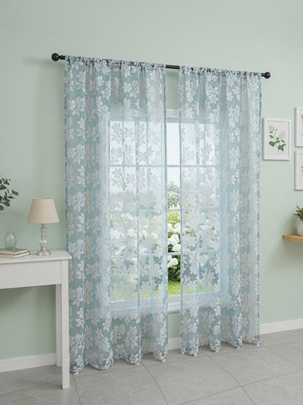 Diwzbyn Vorhang Spitzen Gardine, Halbtransparenter Fenstervorhang mit Blumenmuster (1 St), Scheibengardine als Sichtschutz für Wohnzimmer, Küche – Bild 3 von 5