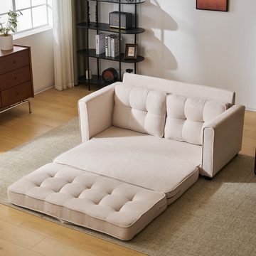 FUROKOY Schlafsofa Sofa mit Schlaffunktion,Modern 2er Gästesofa,Kleines Couch aus Leinen, 2-in-1 Schlafsessel Doppelbett mit Armlehne, Bettsofa mit Stauraum Polstermöbel