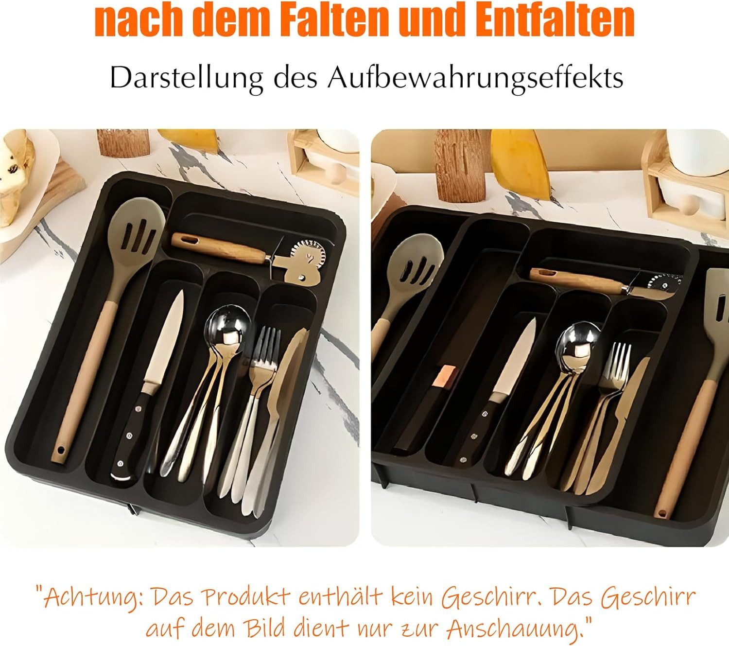 Zedelmaier Besteckhalter Verstellbare Breite für Schubladen Besteckkasten, (Einstellbarer Bereich 28-47,5cm), Schubladen-Organizer für die Küche für Löffel, Gabeln, Messer, groß