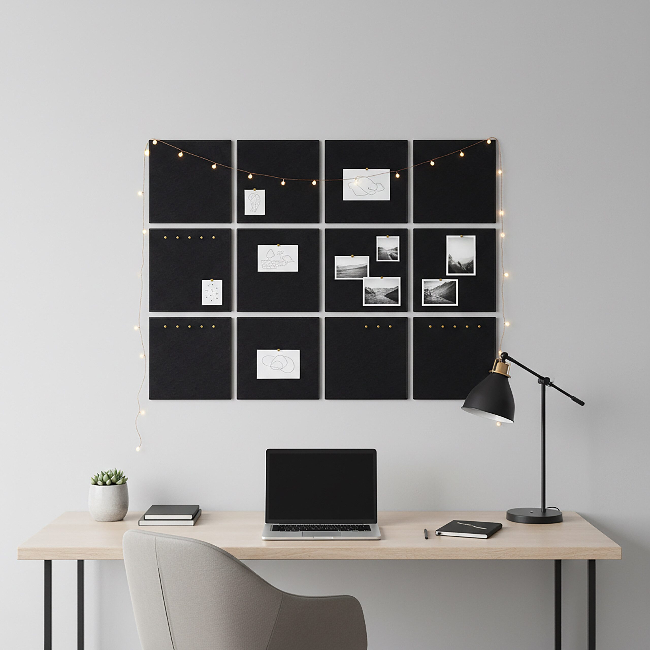 relaxdays Pinnwand 12x selbstklebende Filzpinnwand Quadrat, schwarz
