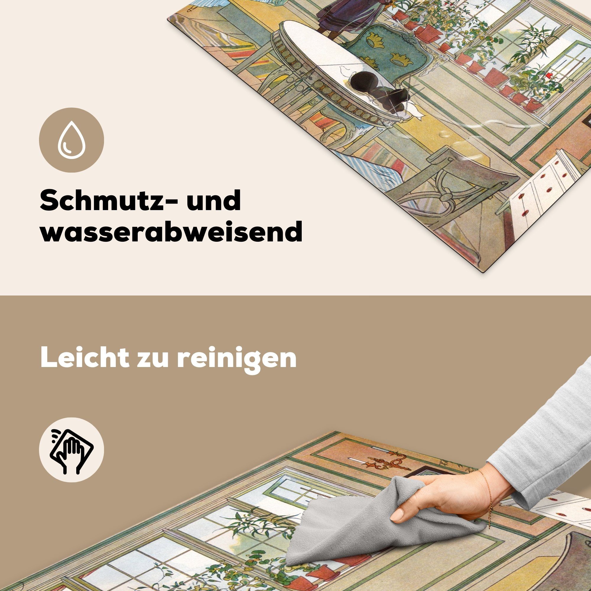 Fensterbank Induktionskochfeld Vinyl, auf tlg), für MuchoWow - Schutz Blumen cm, Ceranfeldabdeckung küche, Herdblende-/Abdeckplatte Carl der 81x52 die (1 Larsson,