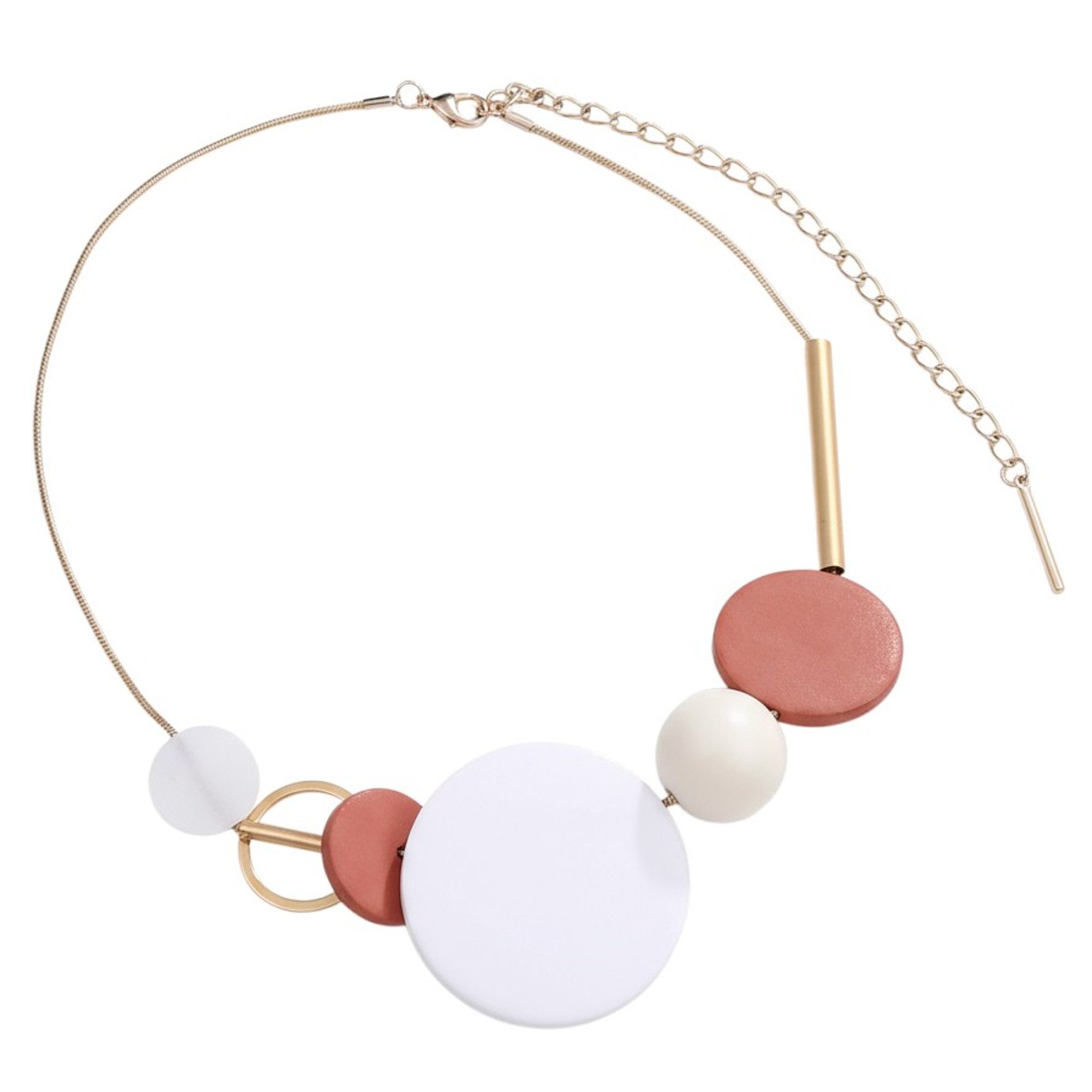 KARMA Statementkette Halskette Damen Holz 50 cm Rot Schwarz Blau Rosa od. Gelb (Damenhalskette Holzkette Statementkette modern, Kette Schmuck für Frauen verstellbar)