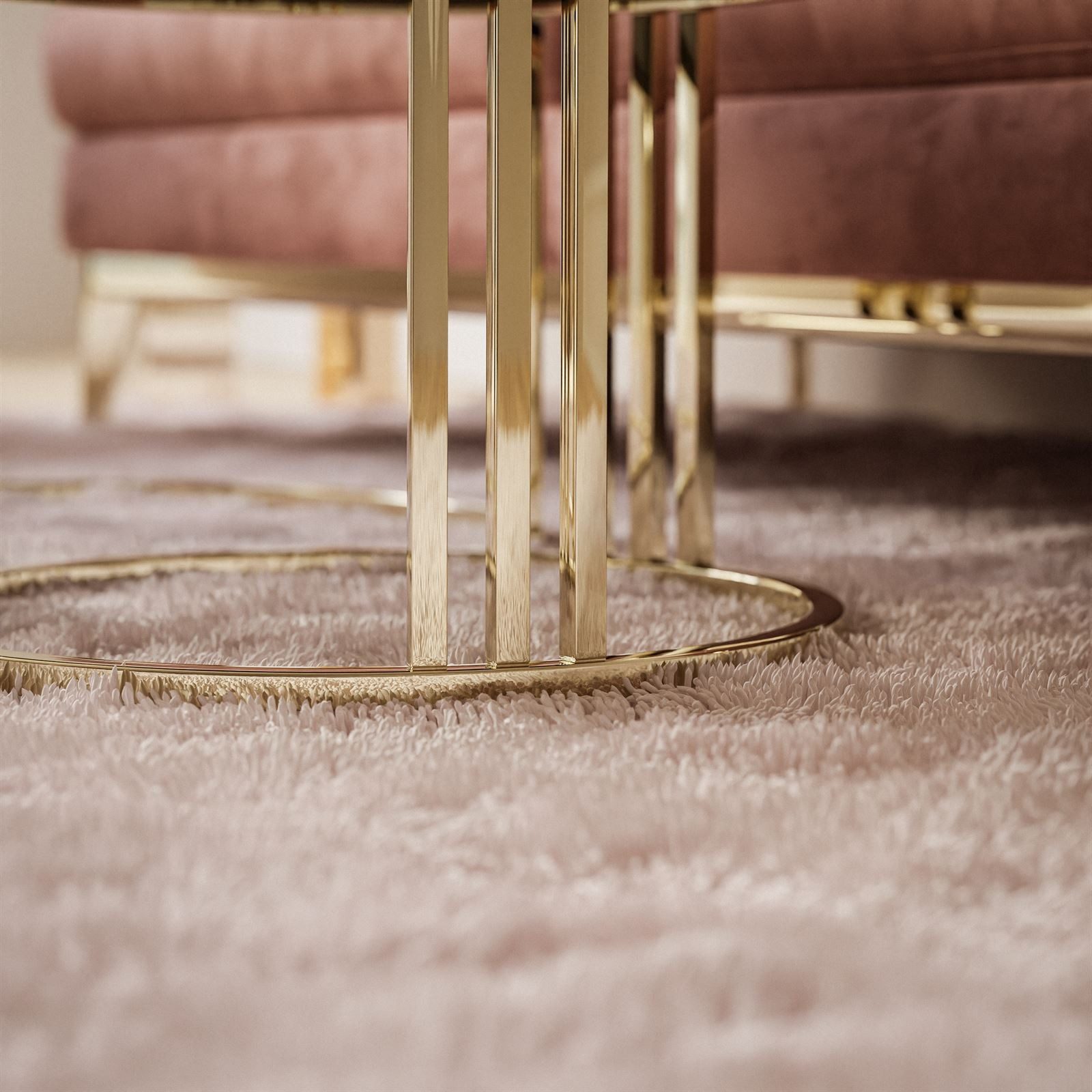ALLHOUSE24 Couchtisch PEONY 2 in 1 GOLD Chrom Metallgestell Hochglanz runder Couchtisch (2er Set), Durchmesser: ⌀70 cm und ⌀50 cm