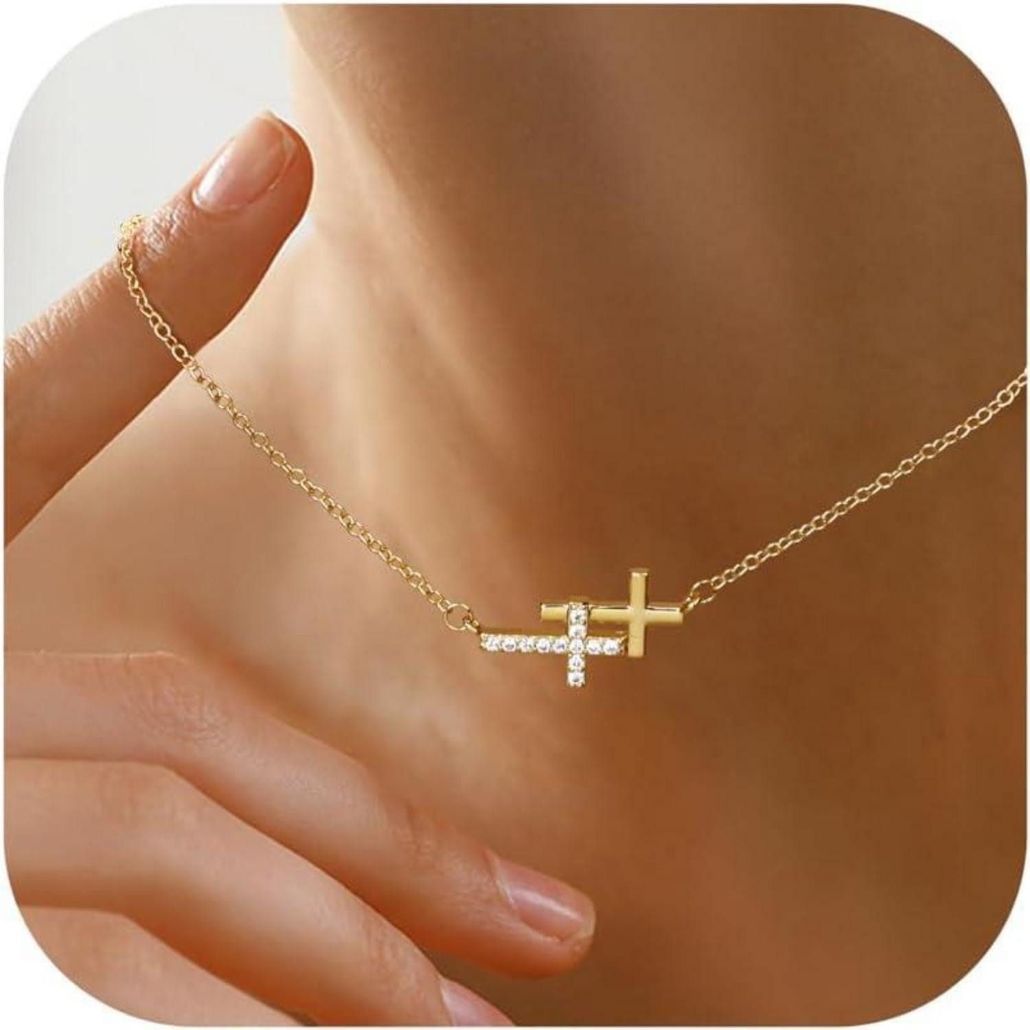 LuxusKollektion Kette und Anhänger Set Kreuz Kette Damen Gold Silber Halskette Frauen mit Anhänger