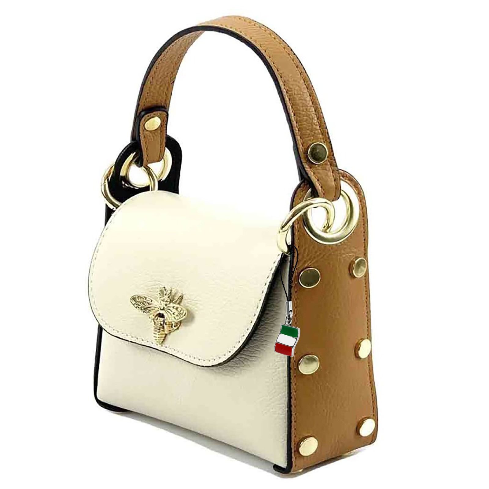 FLORENCE Umhängetasche Florence Tasche beige tan Leder (Umhängetasche), Damen Umhängetasche Echtes Leder, beige, tan ca. 14cm hoch