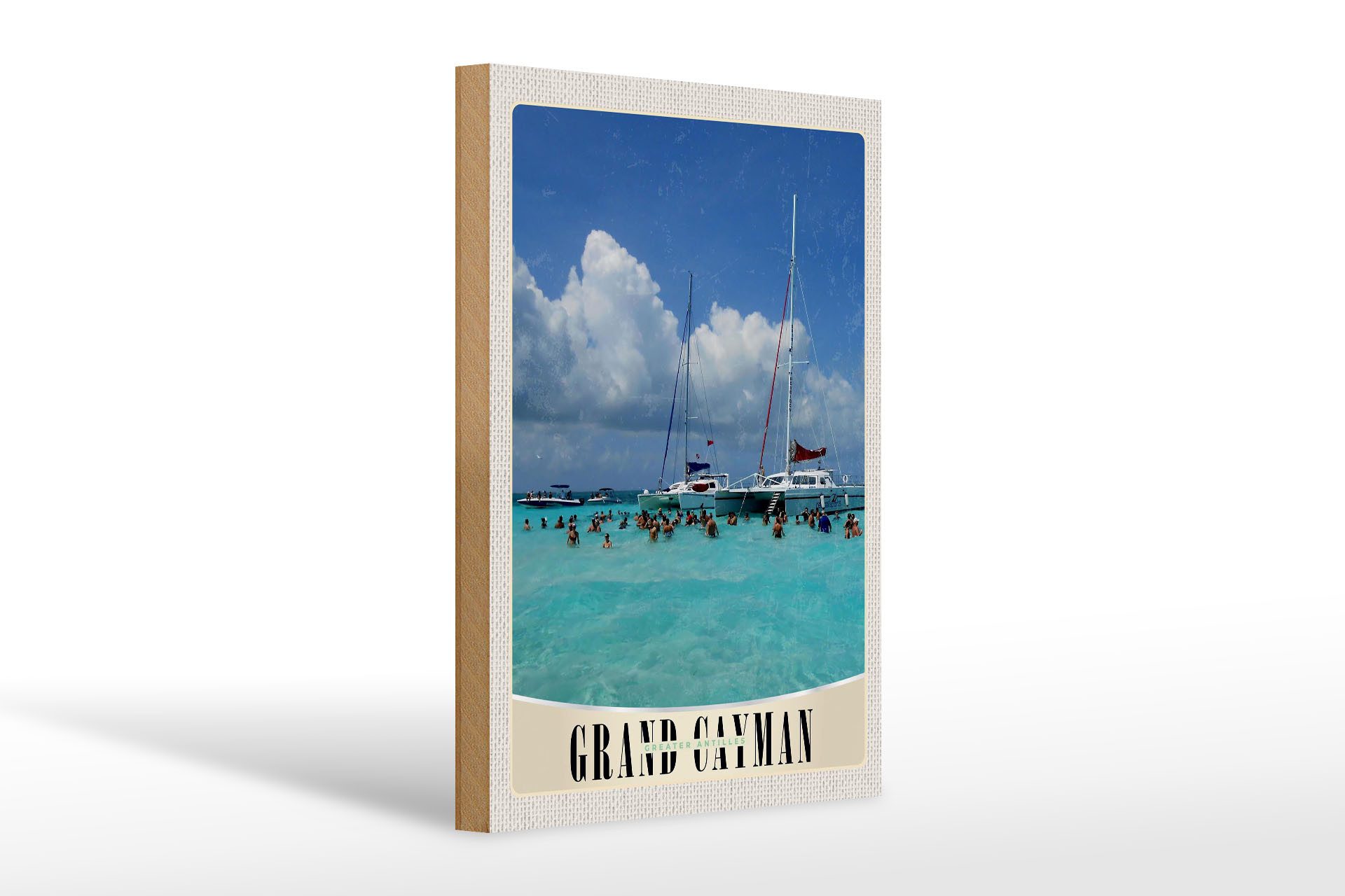 Holzbild Reise 20x30cm Grand Cayman Insel Amerika Yacht