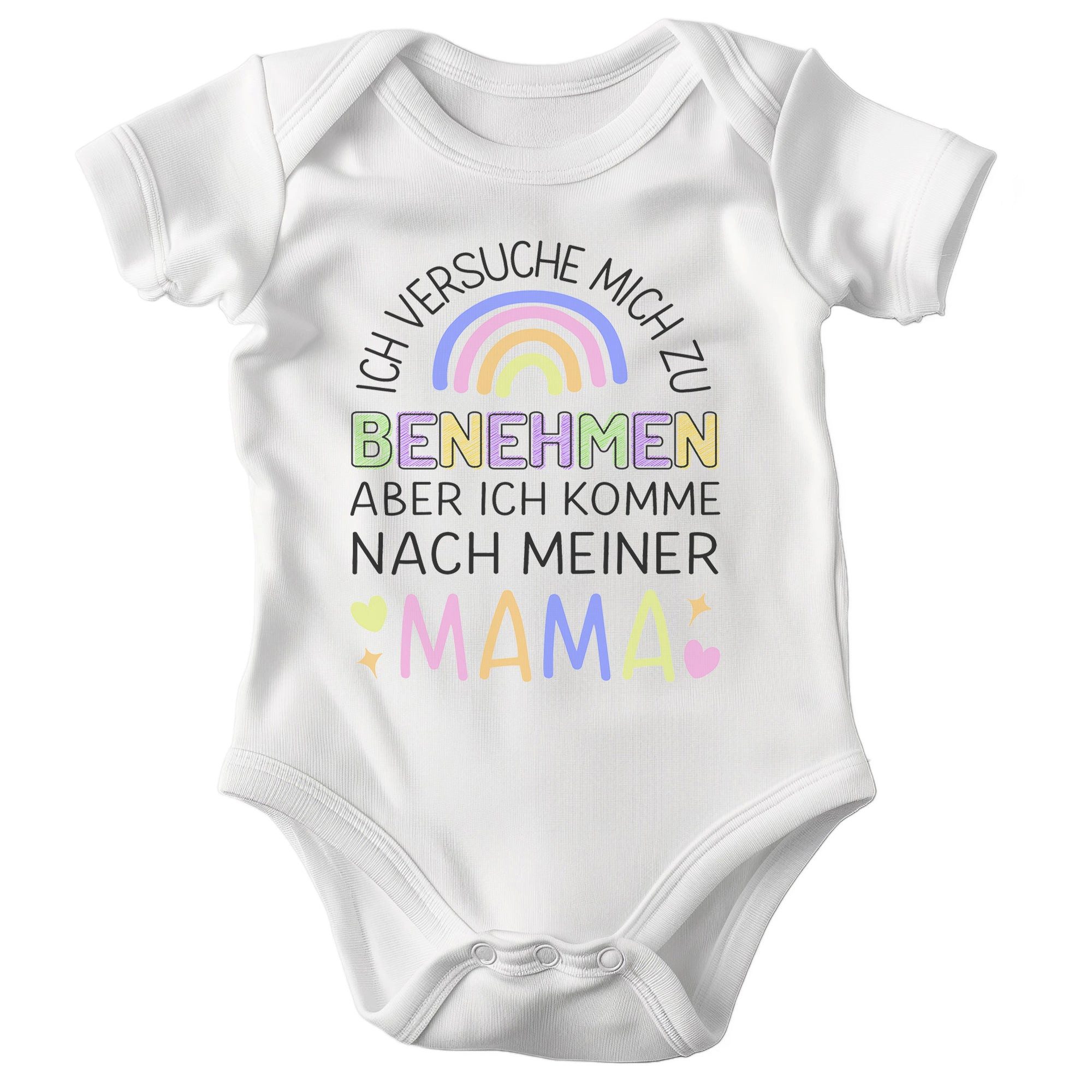 22Feels Kurzarmbody Bio Unisex Babybody Weiß Benehmen Mama Regenbogen Geschenk Taufe BIO-Baumwolle - In Deutschland Bedruckt - Niedlicher Print