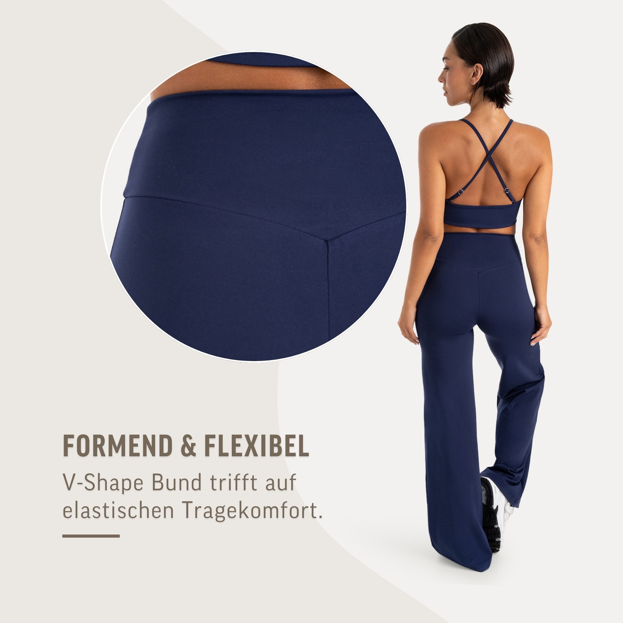 Smilodox Leggings Neola Damen, Schlaghose, V-Shape Bund, für Fitness & Alltag Flared Bein, Performance Stretch, Shaping, Soft Touch – Bild 5 von 5