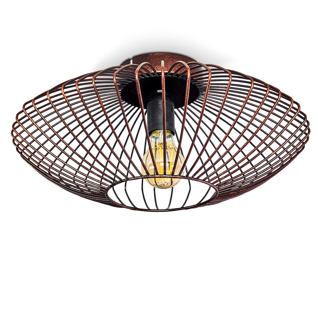 hofstein Deckenleuchte »Pieris« runde Deckenlampe aus Metall in Schwarz/Kupfer, ohne Leuchtmittel, E27, Retro-Leuchte mit Lichteffekt durch Gitter-Optik