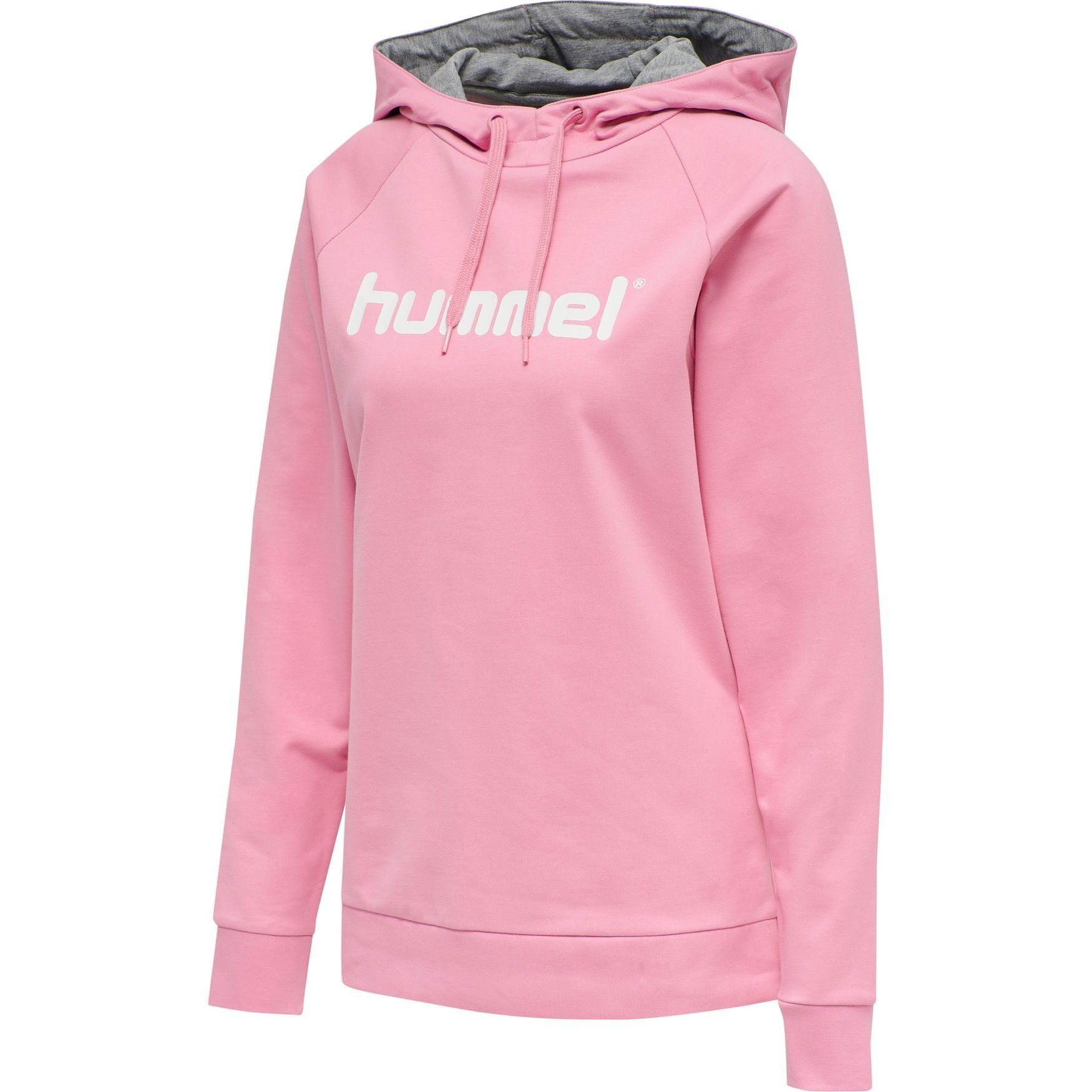 hummel Hoodie Logo Sweater HMLGO 5141 in Rosa, PASSFORM - Regular Fit. Mit  Kordelzug an der innen grauen