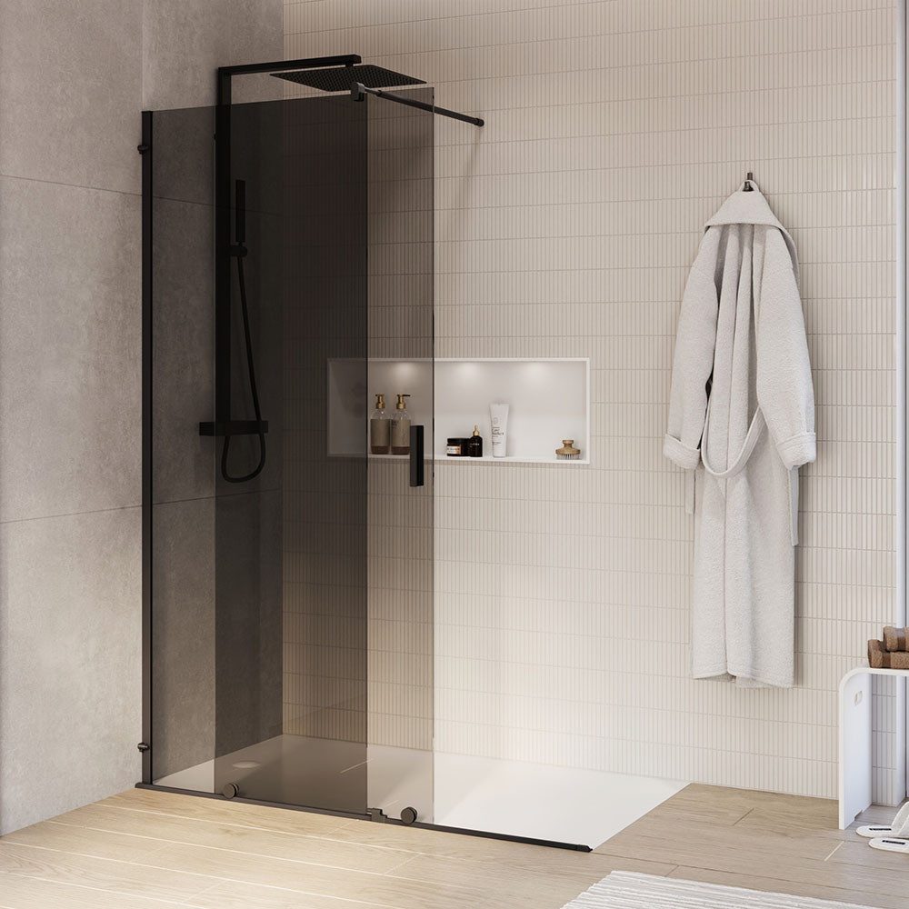 Bernstein Walk-in-Dusche NT101, Einscheibensicherheitsglas (ESG), (1 tlg), Schiebetür, graues Glas, Profil Schwarz matt